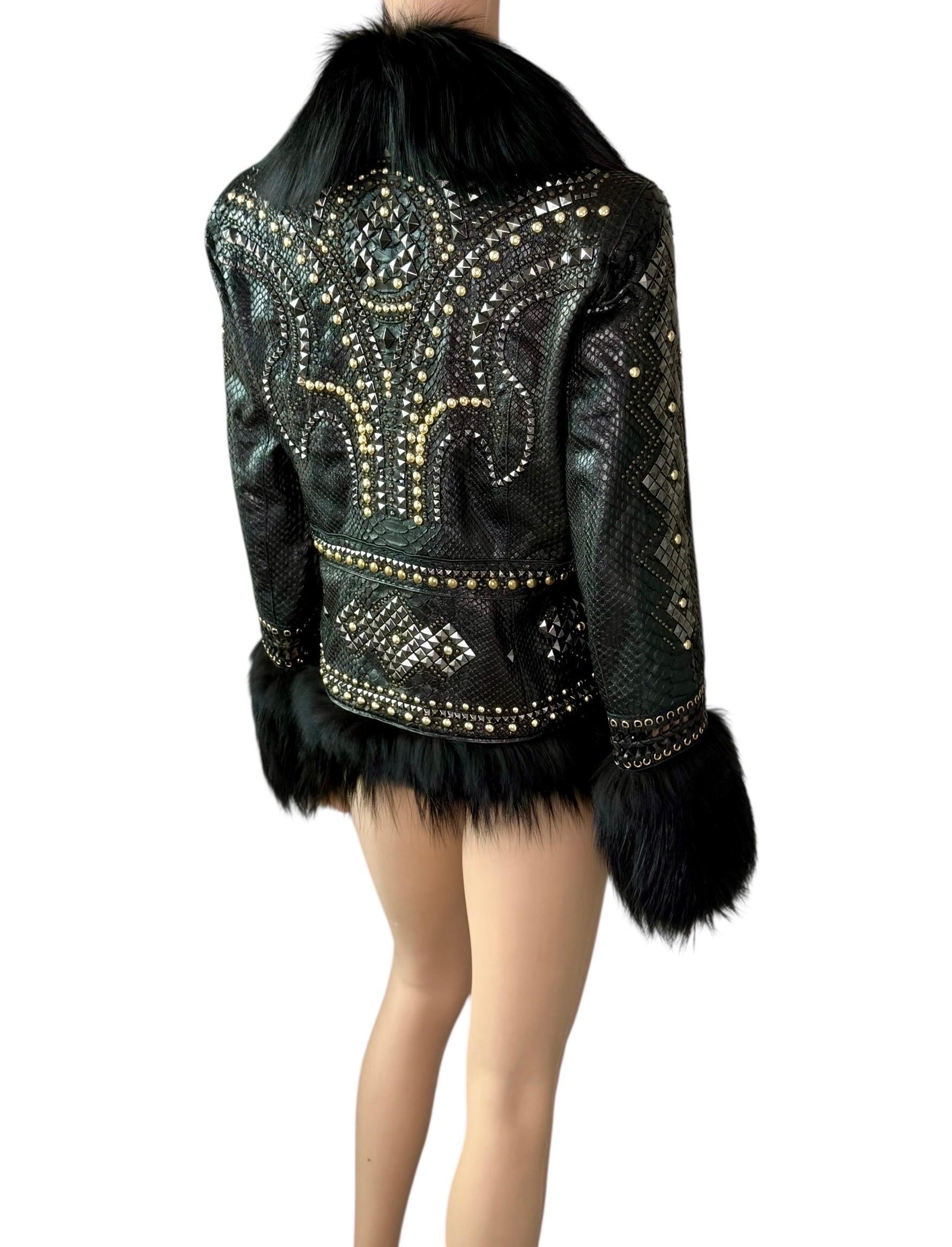 Roberto Cavalli S/S 2014 Embellished Studded Python Leather & Fur Jacket Coat For Sale 12