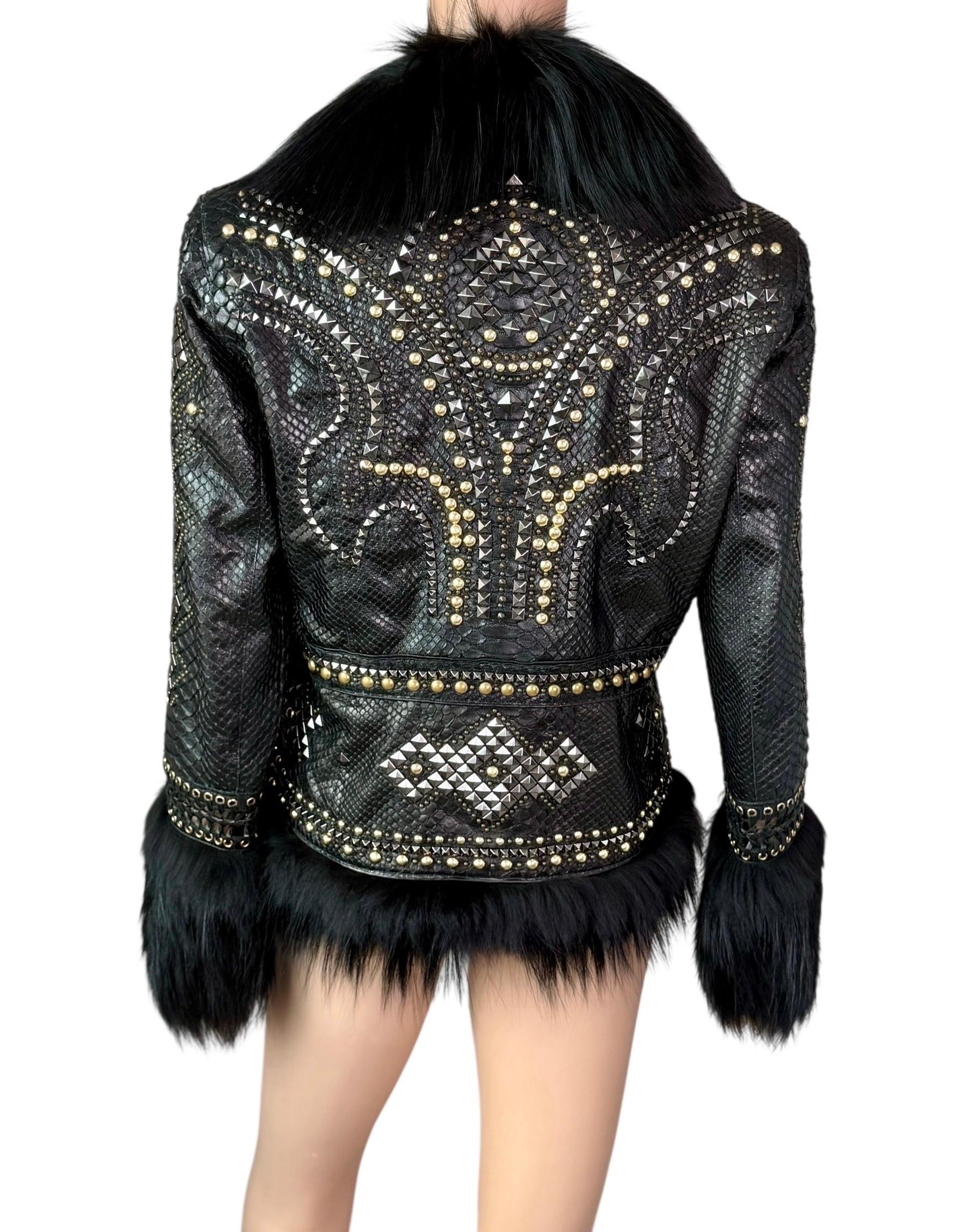 Roberto Cavalli S/S 2014 Embellished Studded Python Leather & Fox Fur Jacket Coat

Size: IT 46

Condtion: Excellent 
