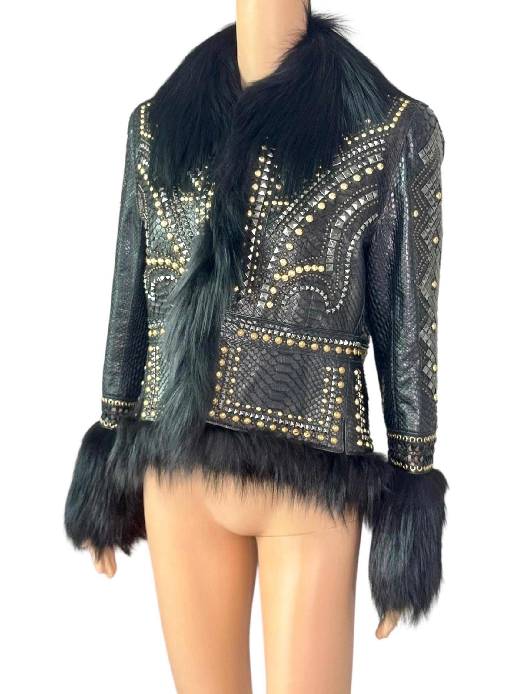 Women's Roberto Cavalli S/S 2014 Embellished Studded Python Leather & Fur Jacket Coat For Sale