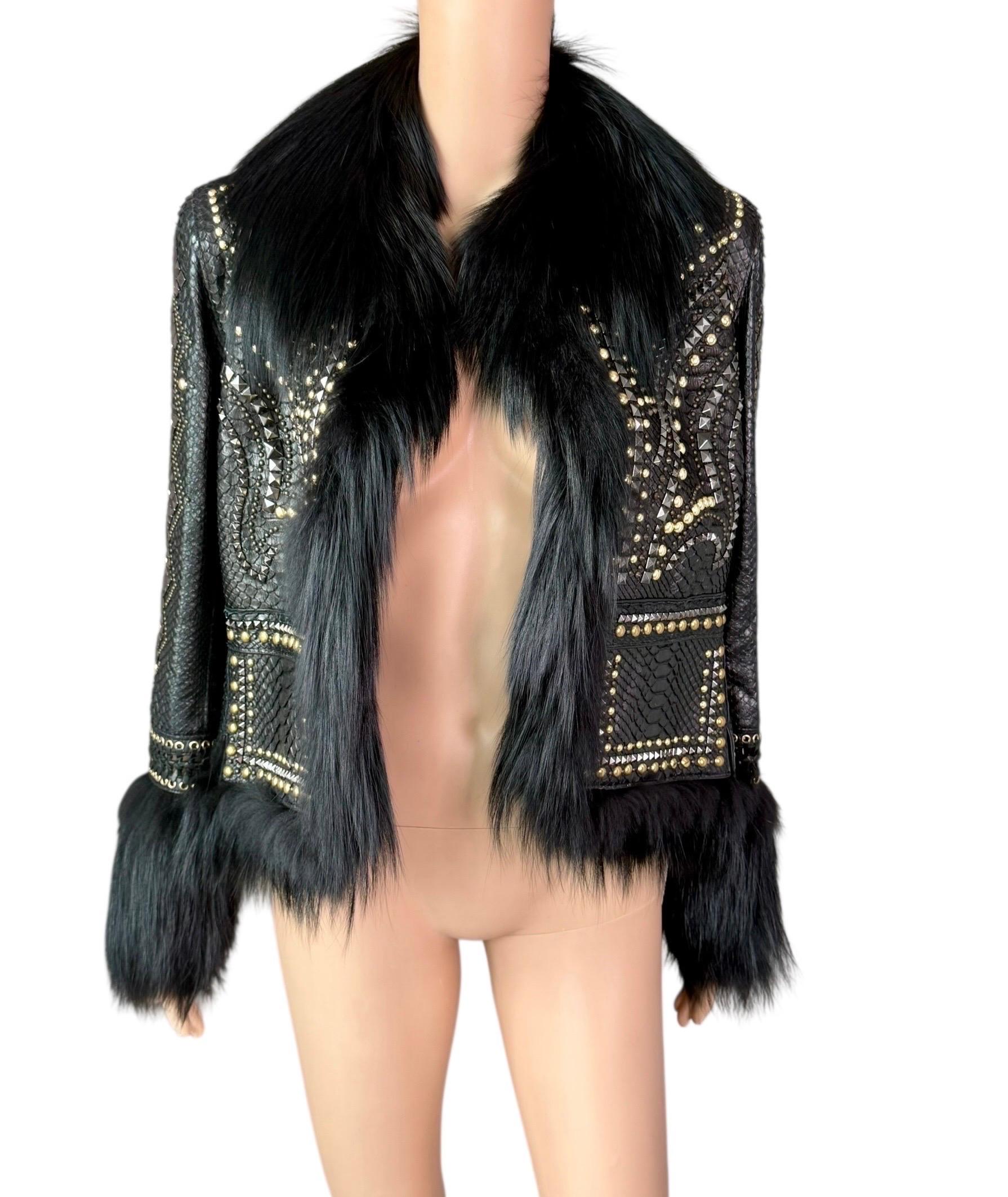 Roberto Cavalli S/S 2014 Embellished Studded Python Leather & Fur Jacket Coat For Sale 1