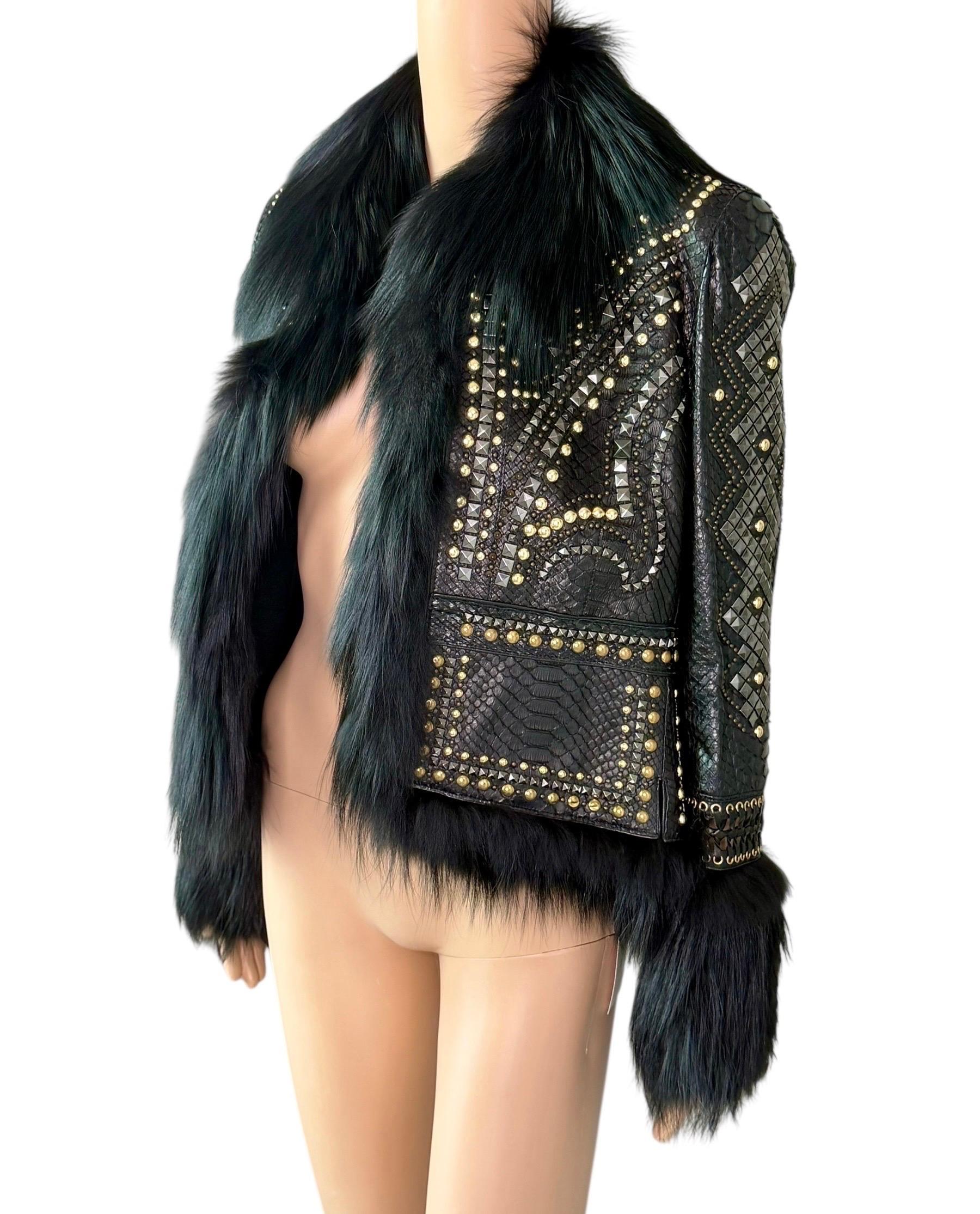 Roberto Cavalli S/S 2014 Embellished Studded Python Leather & Fur Jacket Coat For Sale 3