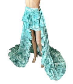 Roberto Cavalli S/S 2016 Runway Asymmetric High-Low Tie Dye Ruffled Train Skirt