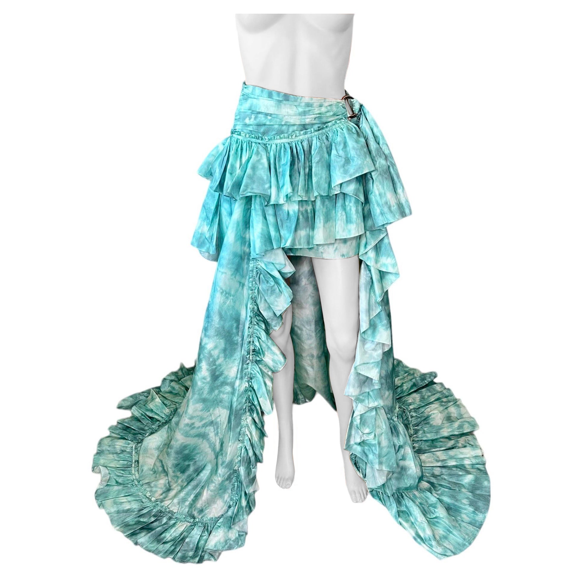 Roberto Cavalli P/E 2016 Gonna asimmetrica a strascico con balze Tie Dye in vendita