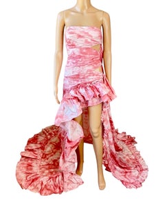 Roberto Cavalli S/S 2016 Runway Cutout High-Low Tie Dye Ruffled Train Dress