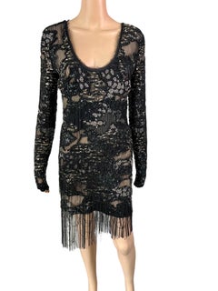 Roberto Cavalli S/S 2016 Runway Embellished Chain Sheer Black Mini Evening Dress