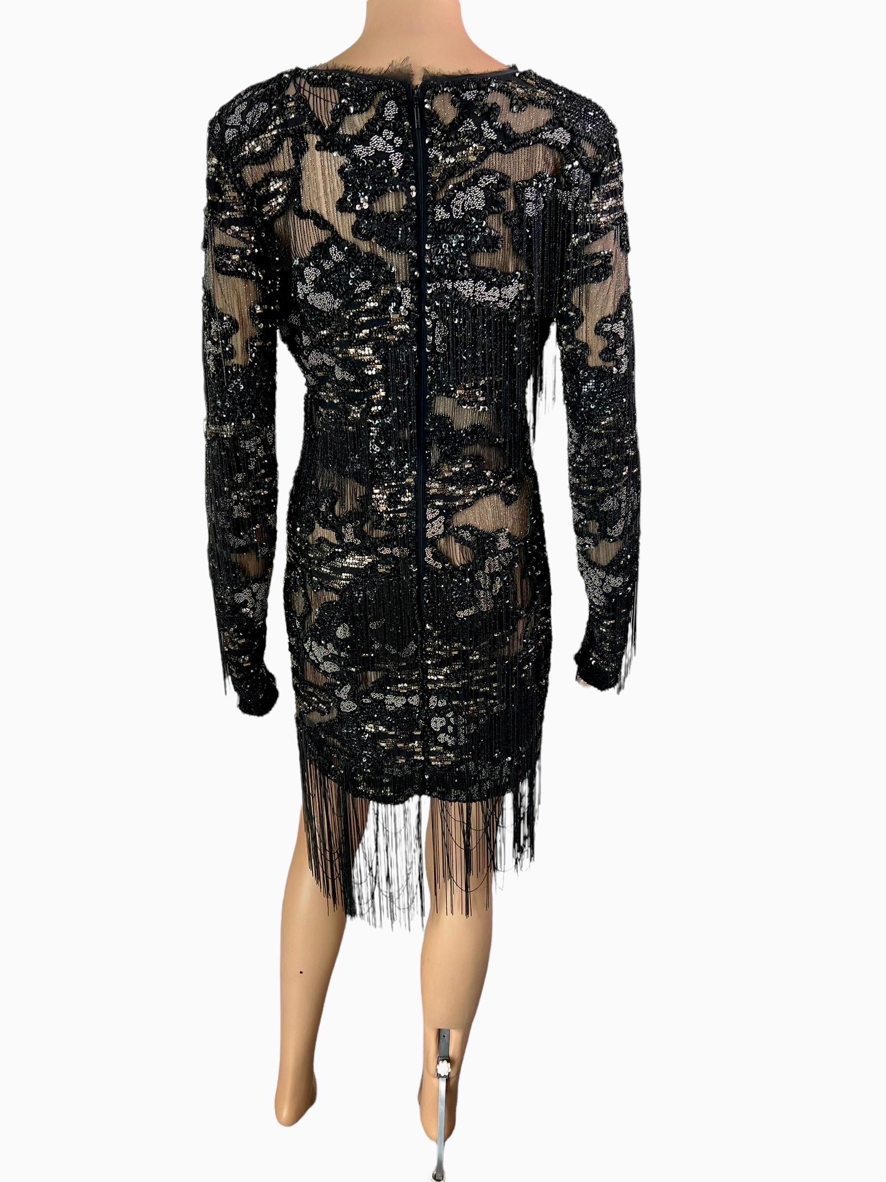 Roberto Cavalli S/S 2016 Runway Embellished Chain Sheer Black Mini Evening Dress In Good Condition For Sale In Naples, FL