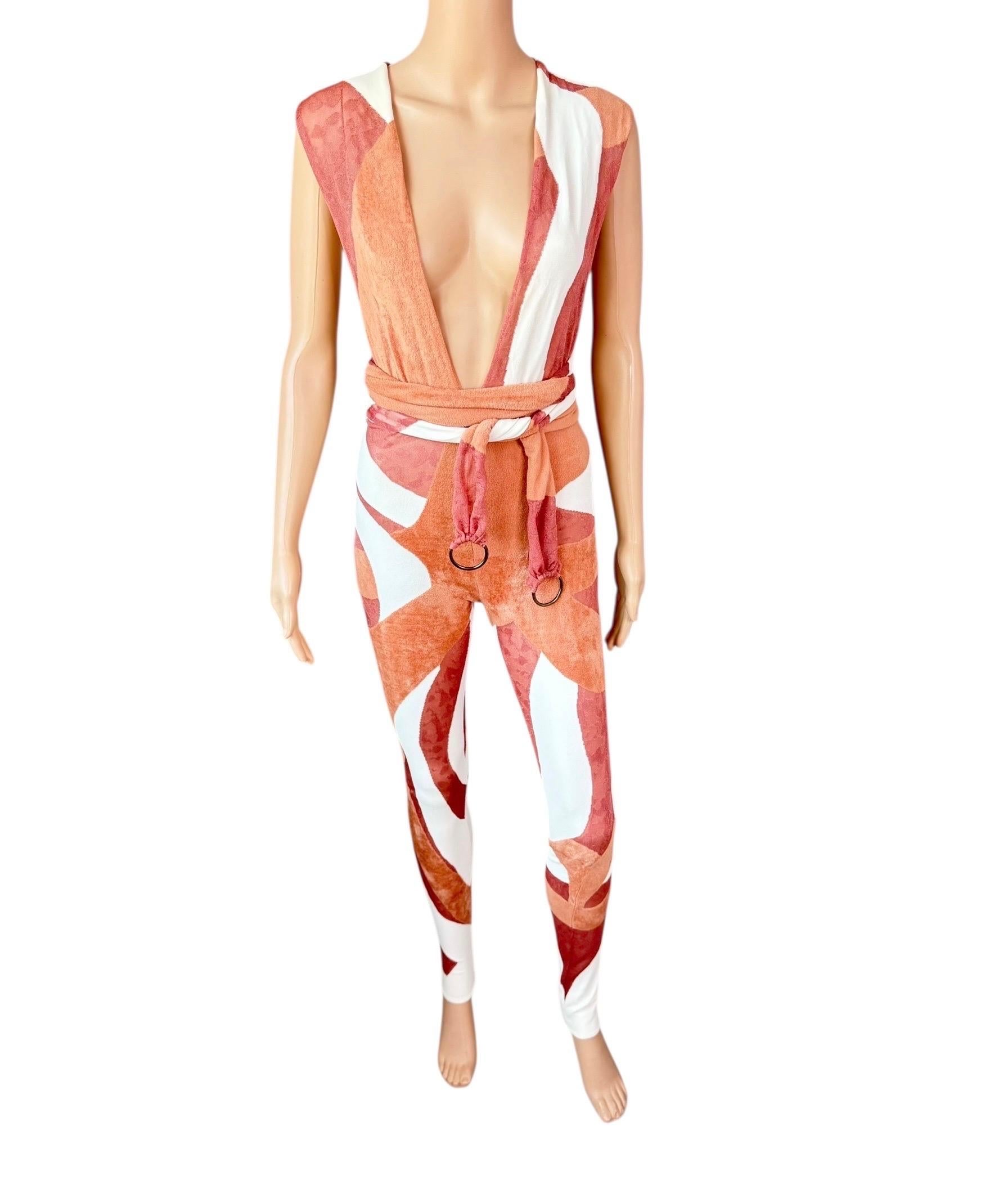 Roberto Cavalli Pasarela S/S 2016 Mono de chenilla con escote en la espalda Naranja en venta