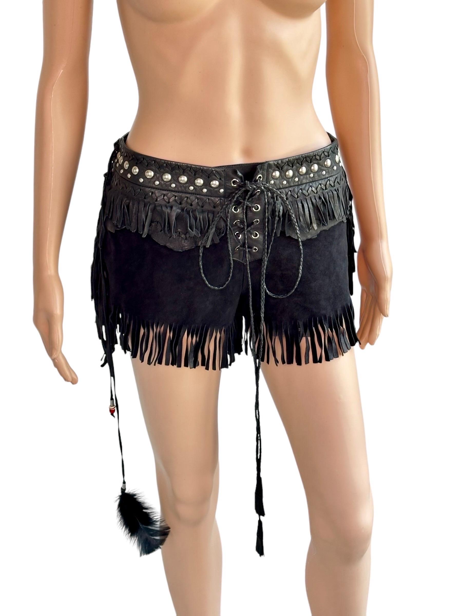 Roberto Cavalli S/S 2017 Runway Unworn Leather Western Fringed Studded Shorts 6