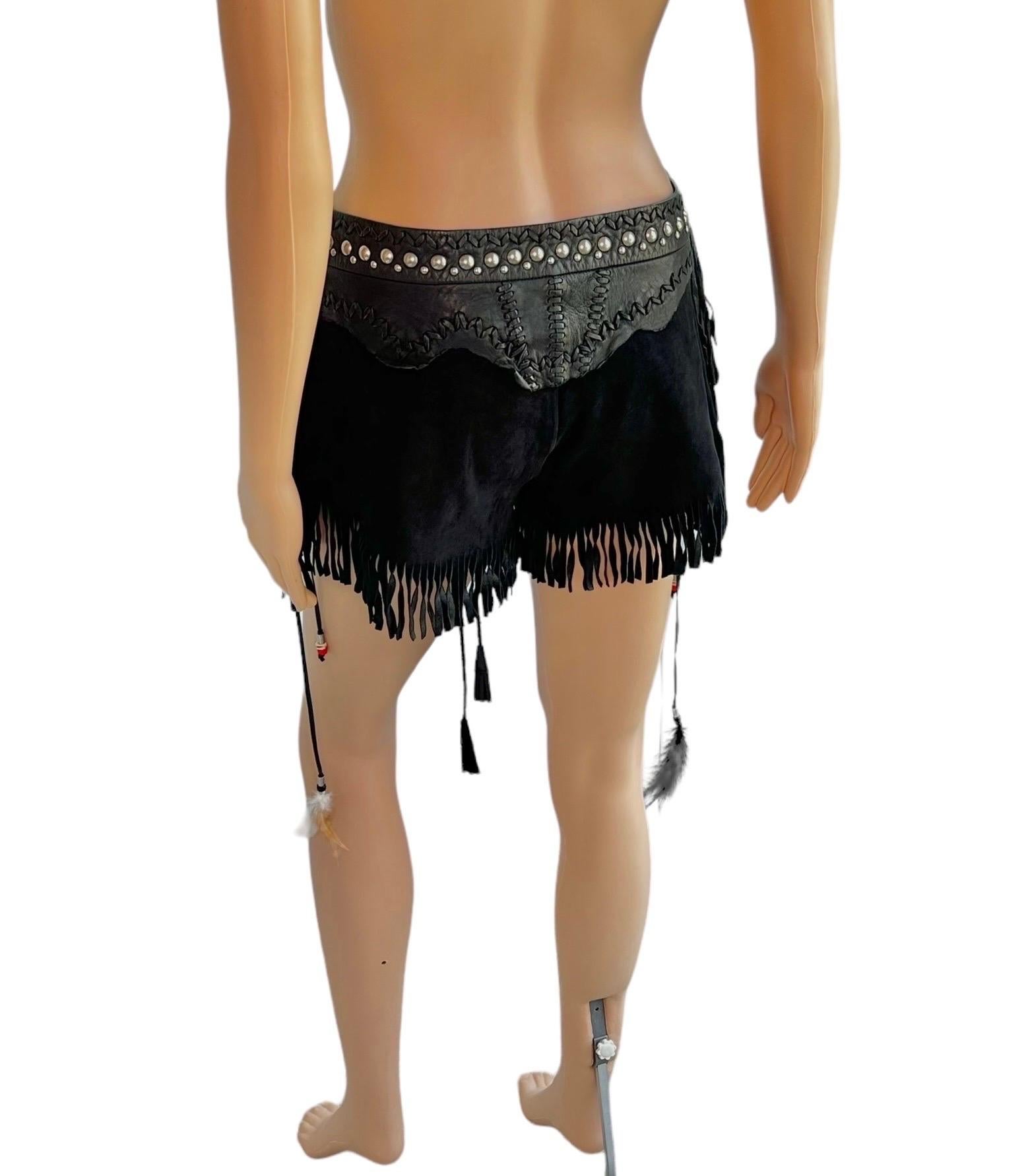 Roberto Cavalli S/S 2017 Runway Unworn Leather Western Fringed Studded Shorts 7