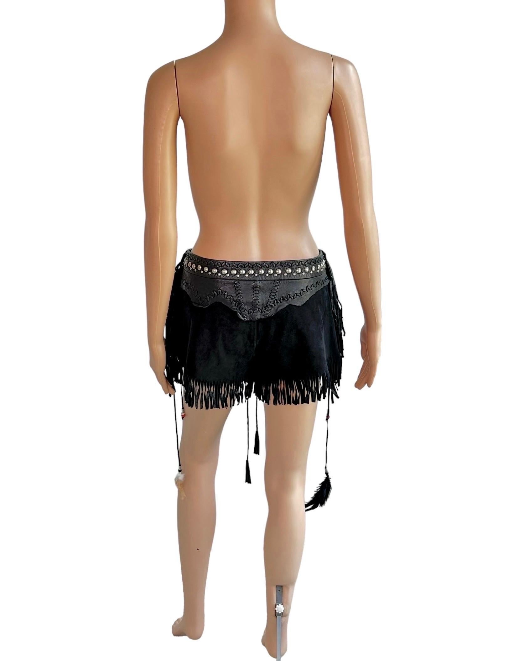 Roberto Cavalli S/S 2017 Runway Unworn Leather Western Fringed Studded Shorts 8
