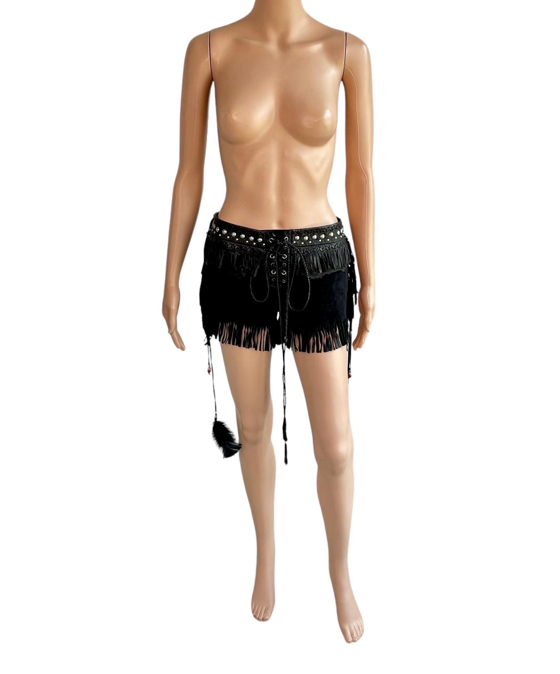Roberto Cavalli S/S 2017 Runway Unworn Leather Western Fringed Studded Shorts 9