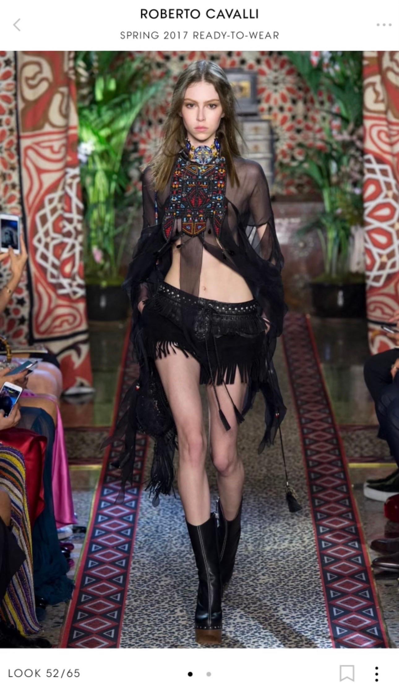 Roberto Cavalli S/S 2017 Runway Unworn Leather Western Fringed Studded Shorts 12