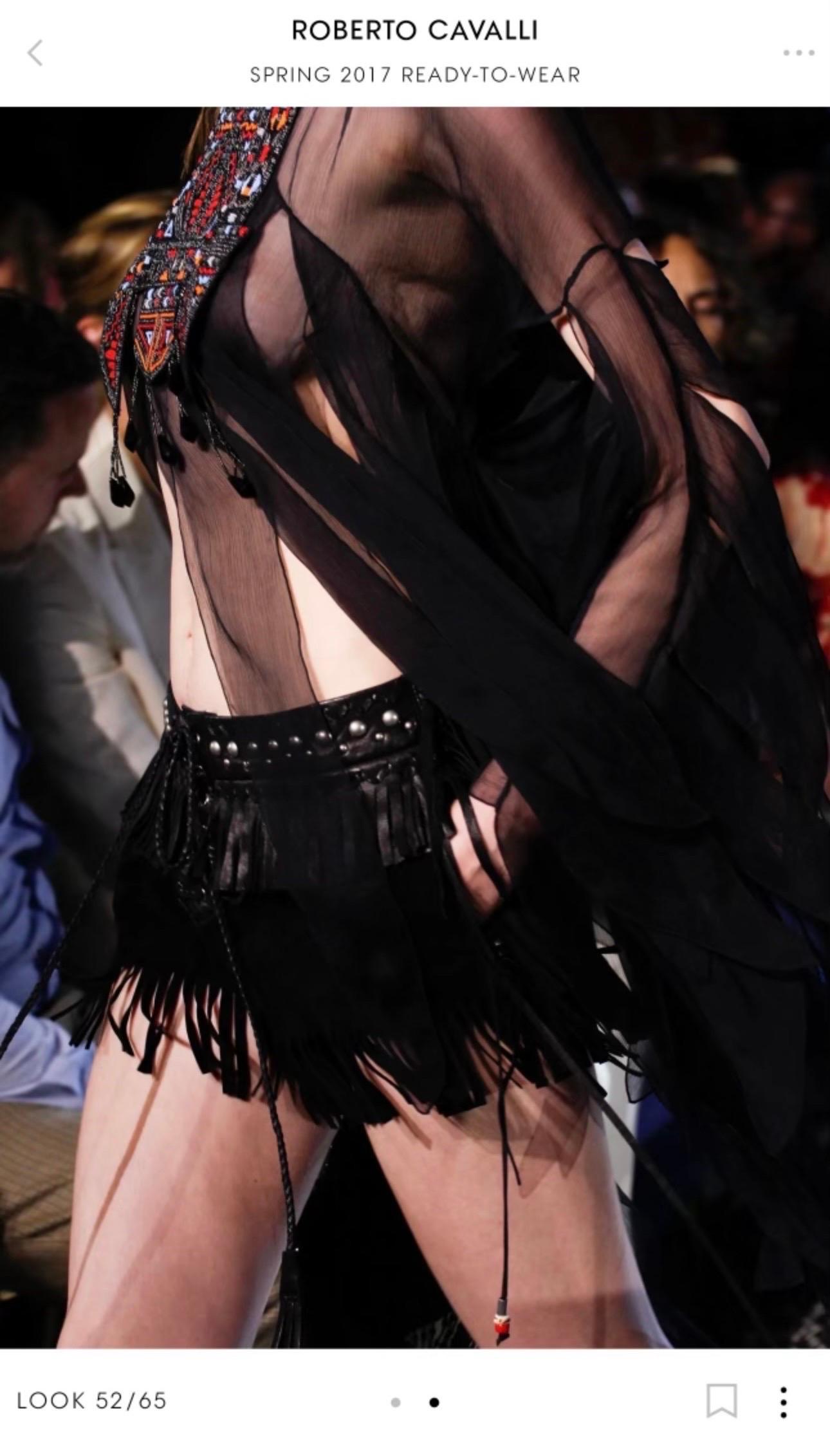 Roberto Cavalli S/S 2017 Runway Unworn Leather Western Fringed Studded Shorts 13