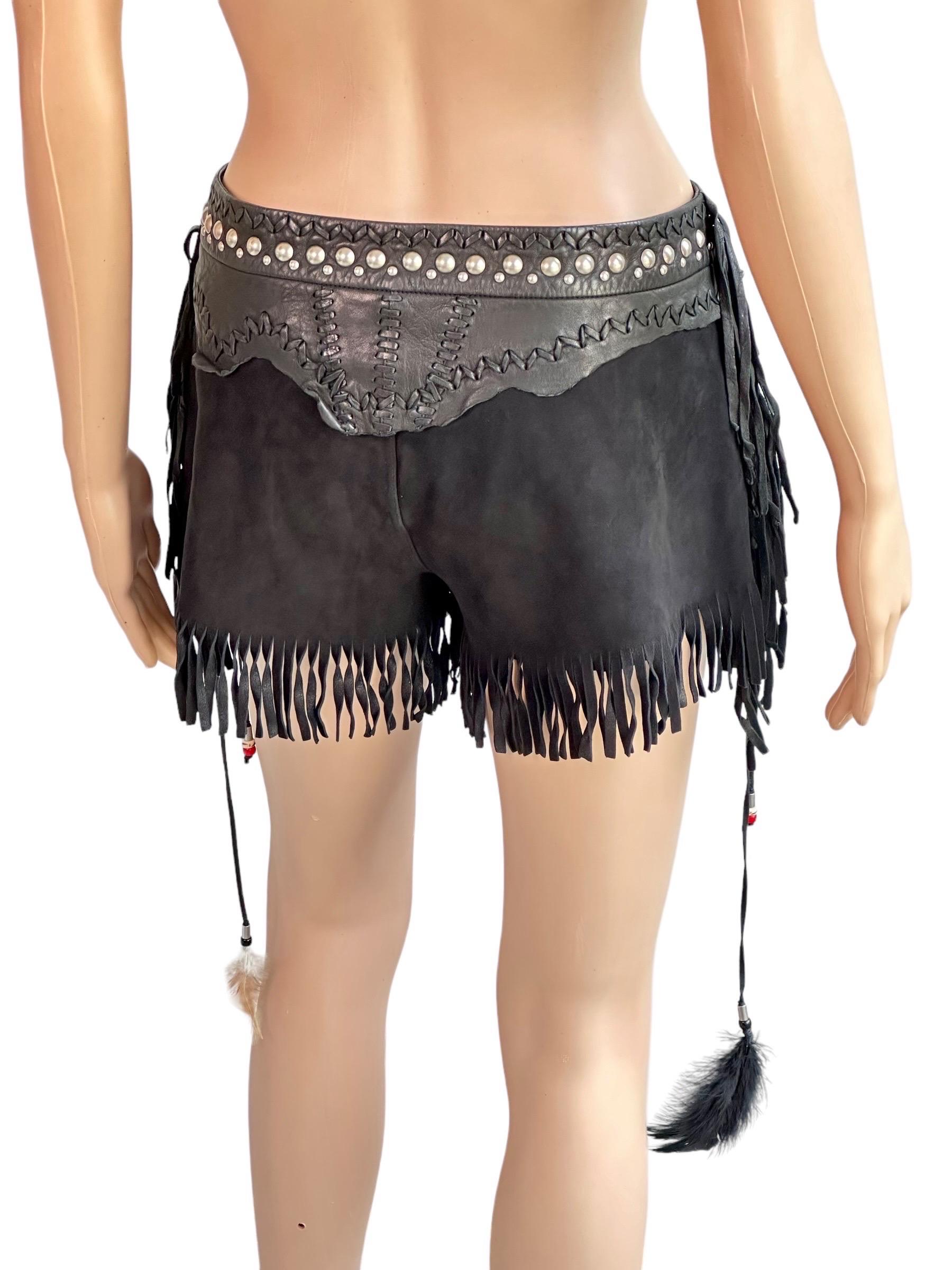 Roberto Cavalli S/S 2017 Runway Unworn Leather Western Fringed Studded Shorts 1