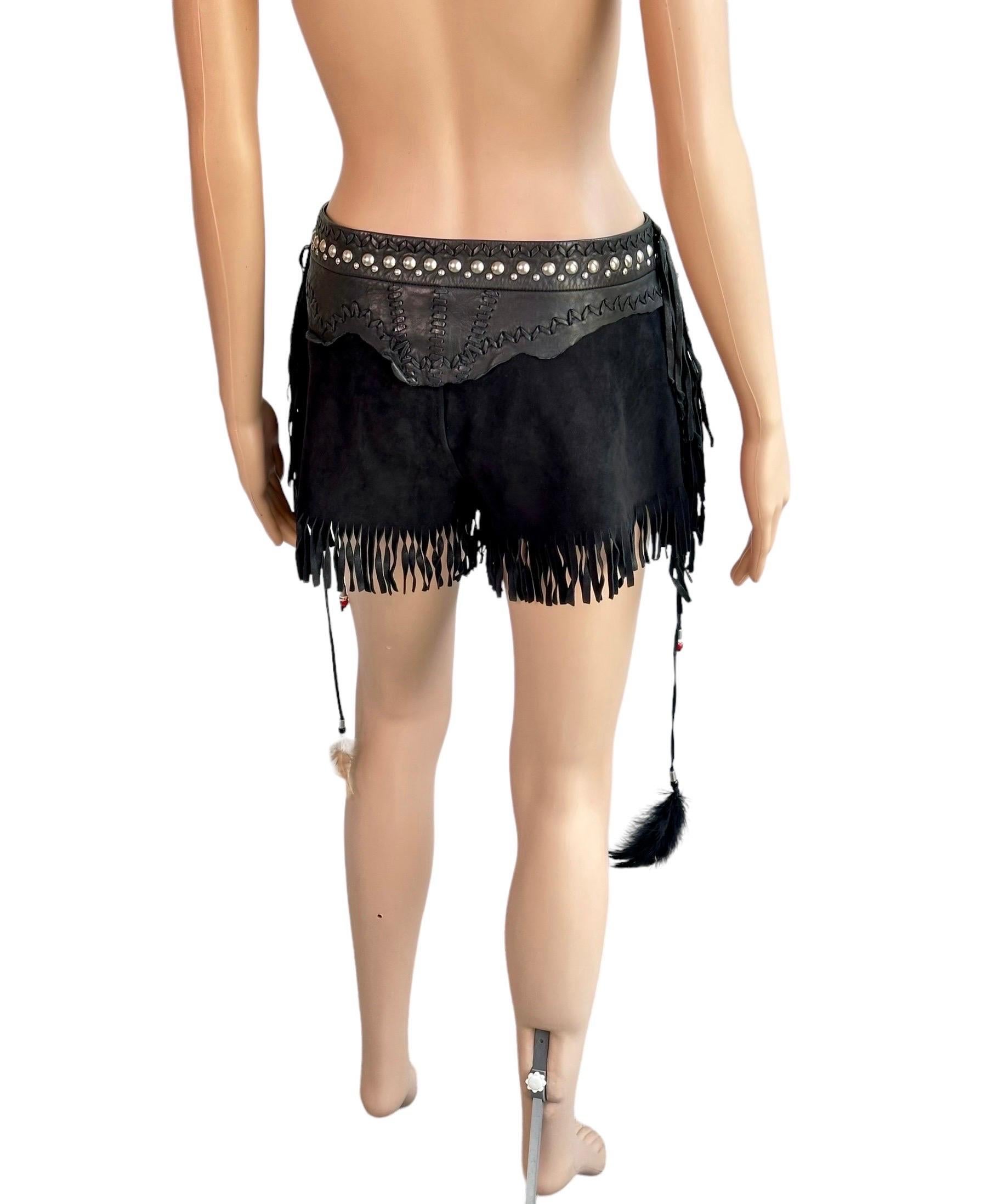 Roberto Cavalli S/S 2017 Runway Unworn Leather Western Fringed Studded Shorts 4