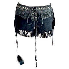 Roberto Cavalli S/S 2017 Runway Unworn Leather Western Fringed Studded Shorts