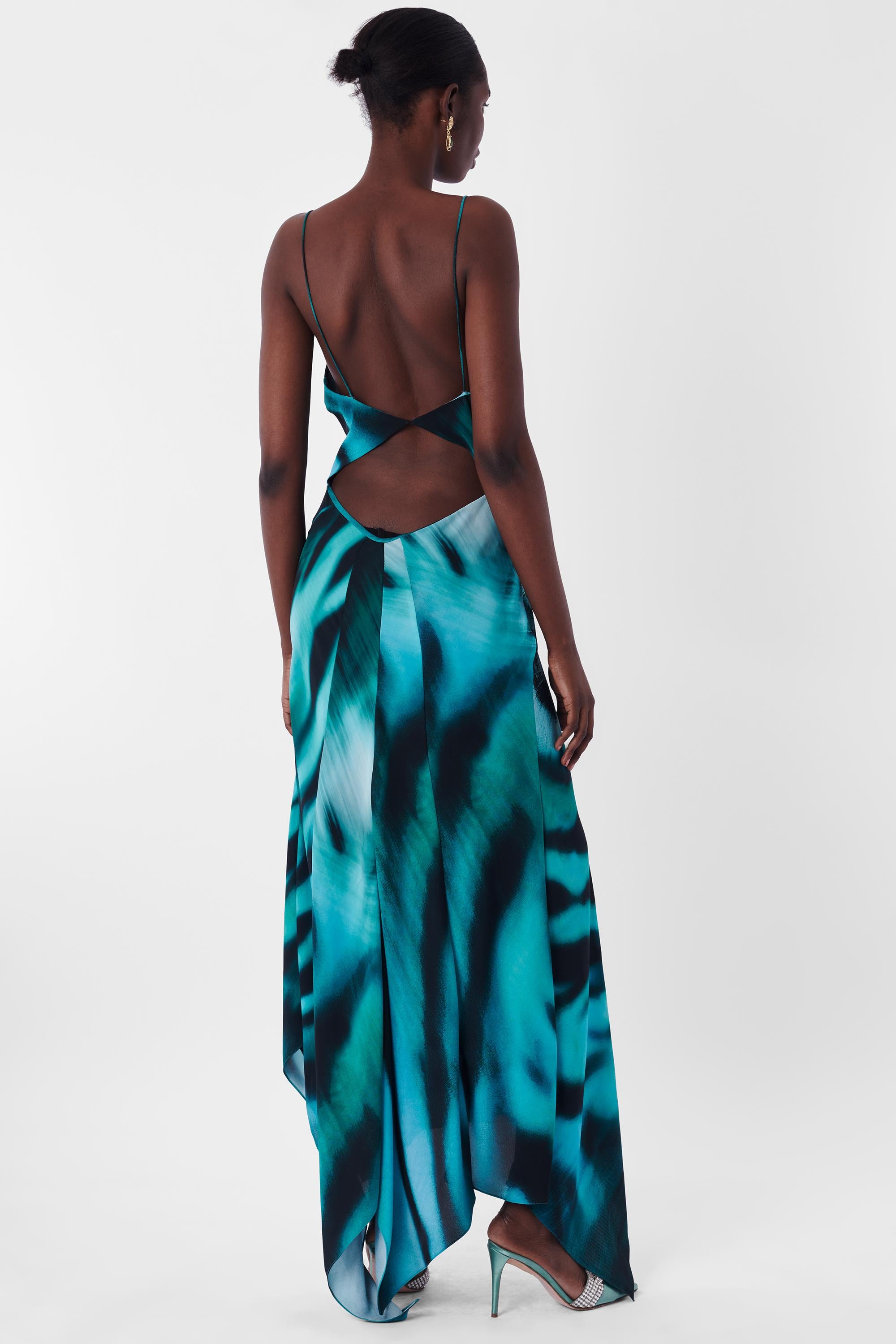Roberto Cavalli S/S 2022 Blue Tiger Backless Dress In Excellent Condition For Sale In London, GB
