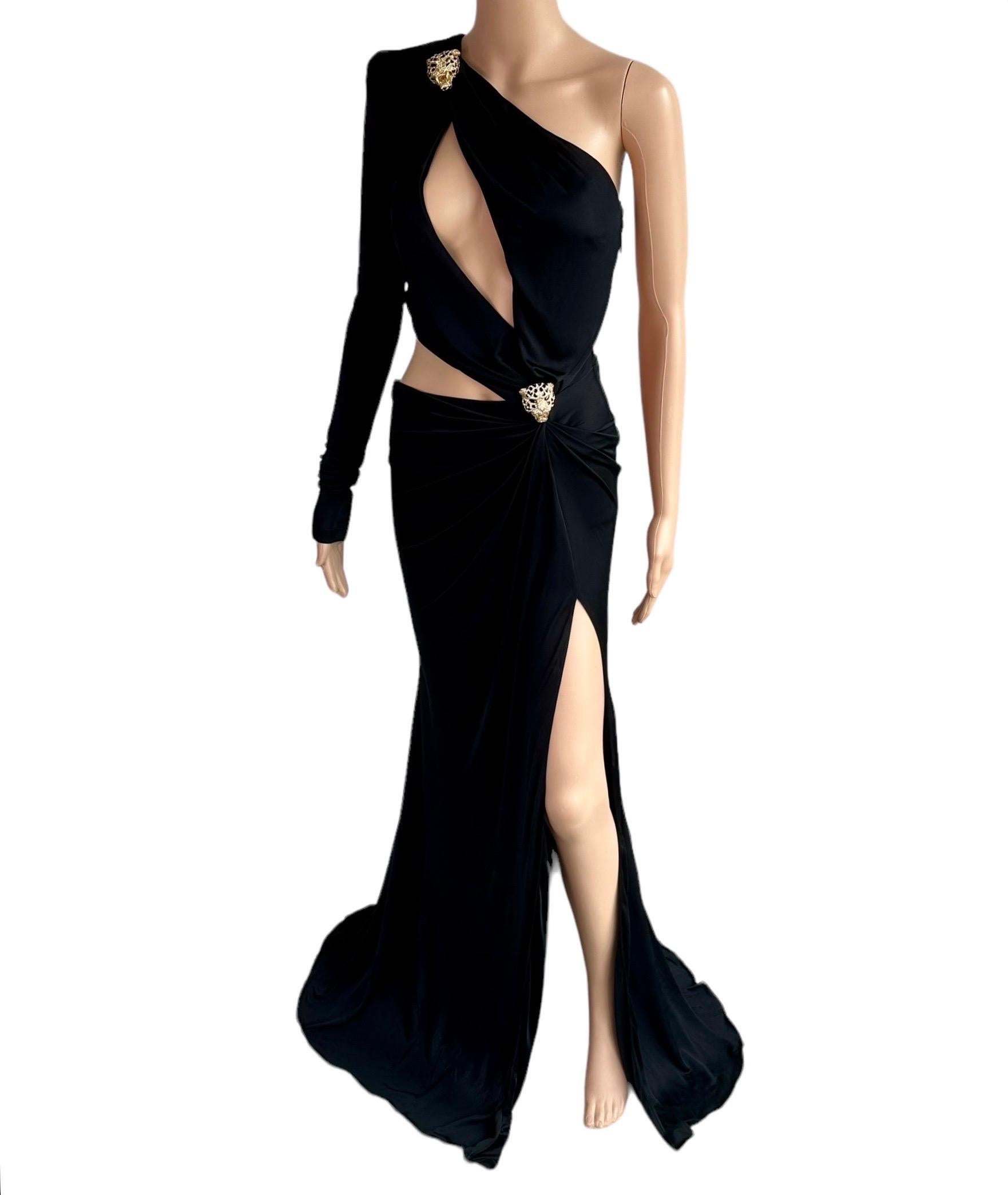 Roberto Cavalli S/S 2022 Embellished Cutout High Slit Black Evening Dress Gown 6