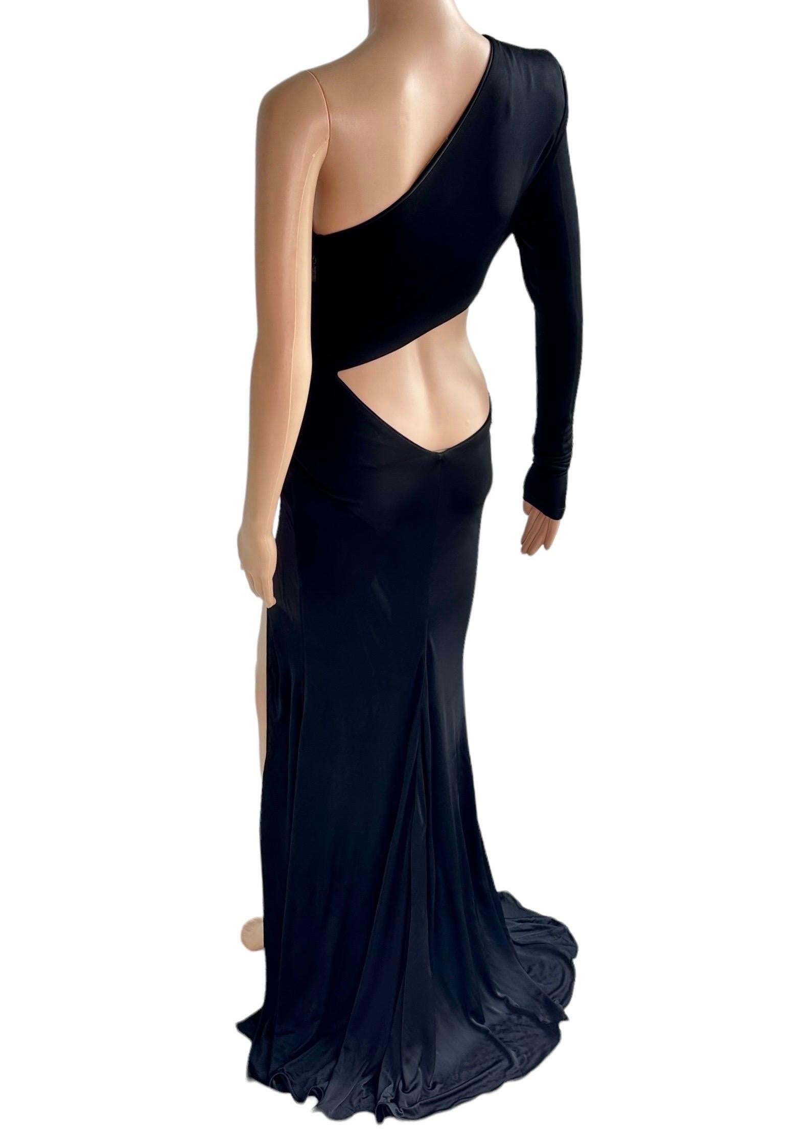 Roberto Cavalli S/S 2022 Embellished Cutout High Slit Black Evening Dress Gown 7