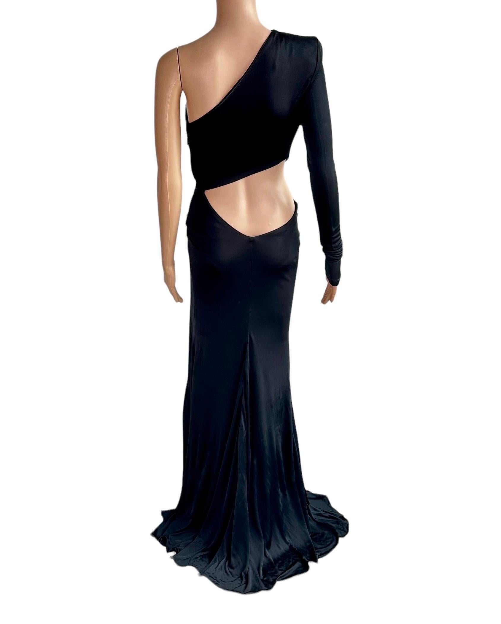 Roberto Cavalli S/S 2022 Embellished Cutout High Slit Black Evening Dress Gown 8