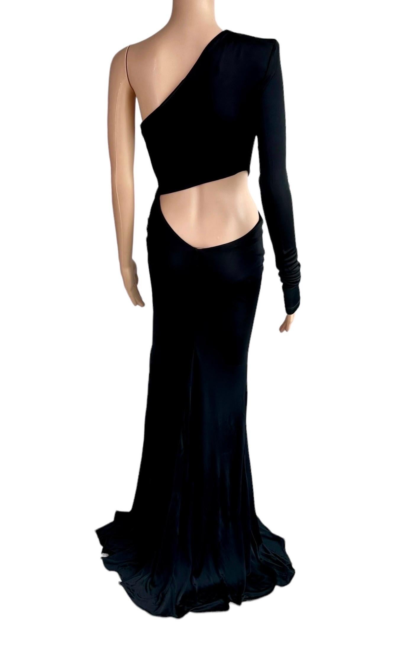 Roberto Cavalli S/S 2022 Embellished Cutout High Slit Black Evening Dress Gown In Good Condition In Naples, FL