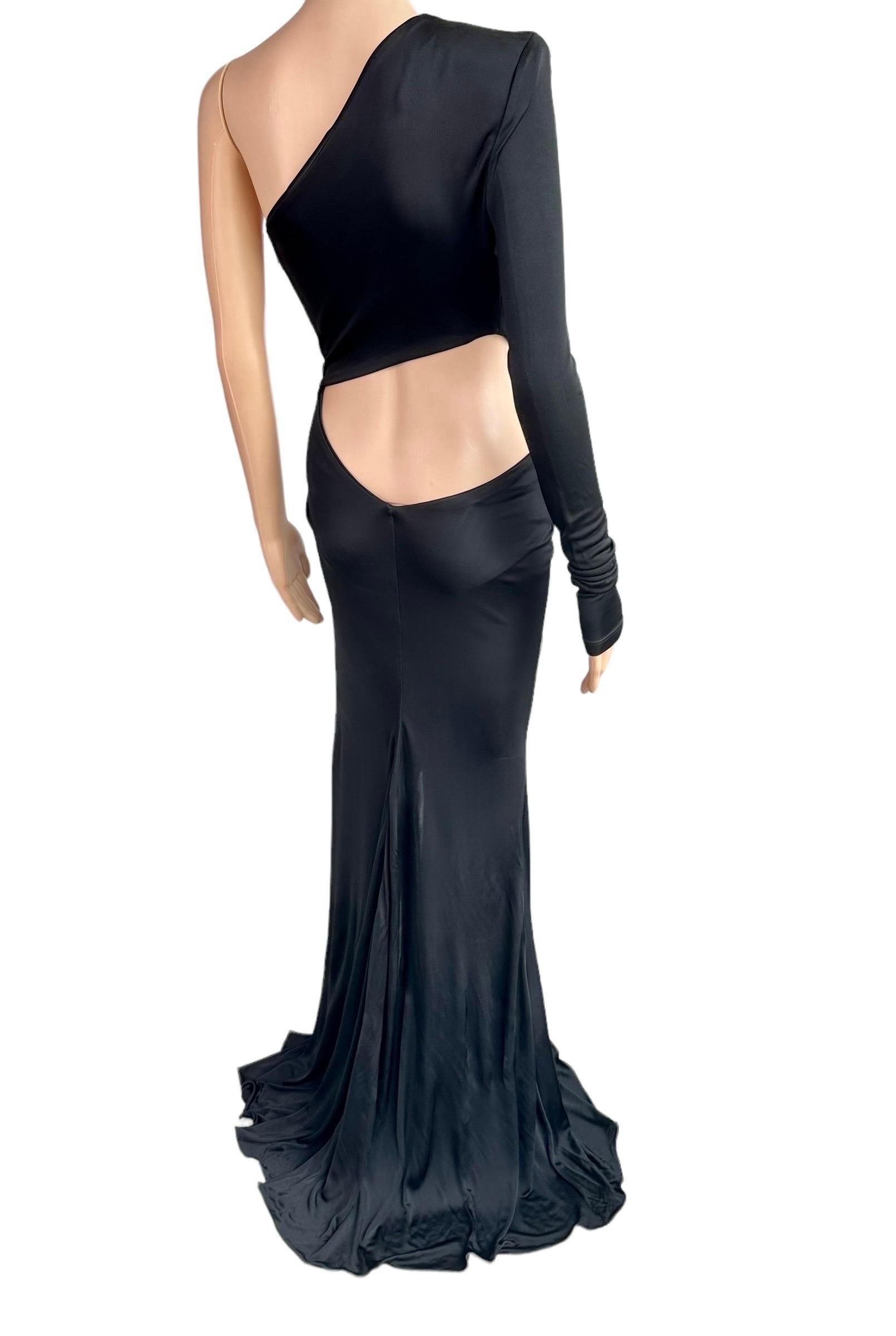 Roberto Cavalli S/S 2022 Embellished Cutout High Slit Black Evening Dress Gown 1