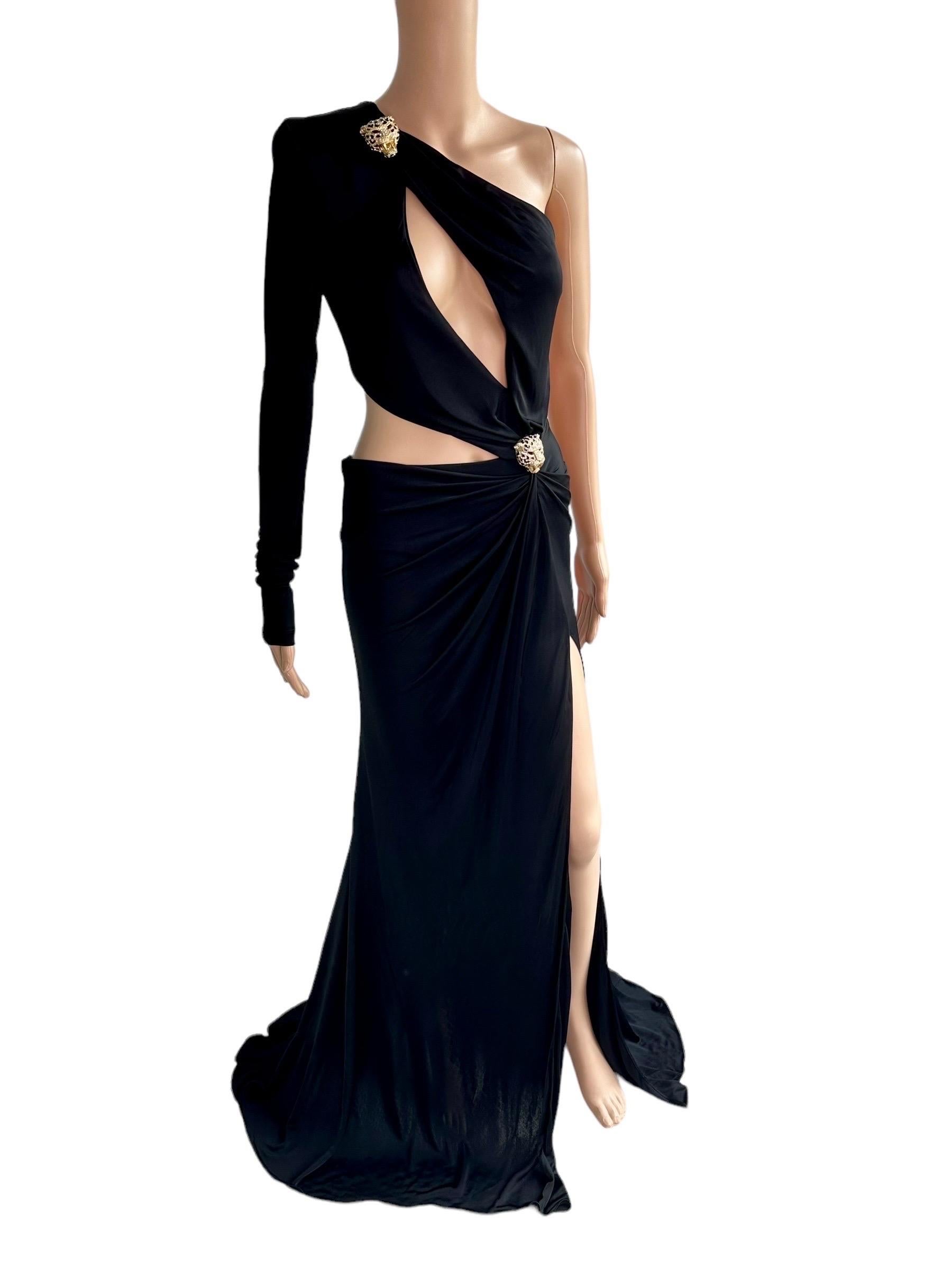 Roberto Cavalli S/S 2022 Embellished Cutout High Slit Black Evening Dress Gown 2