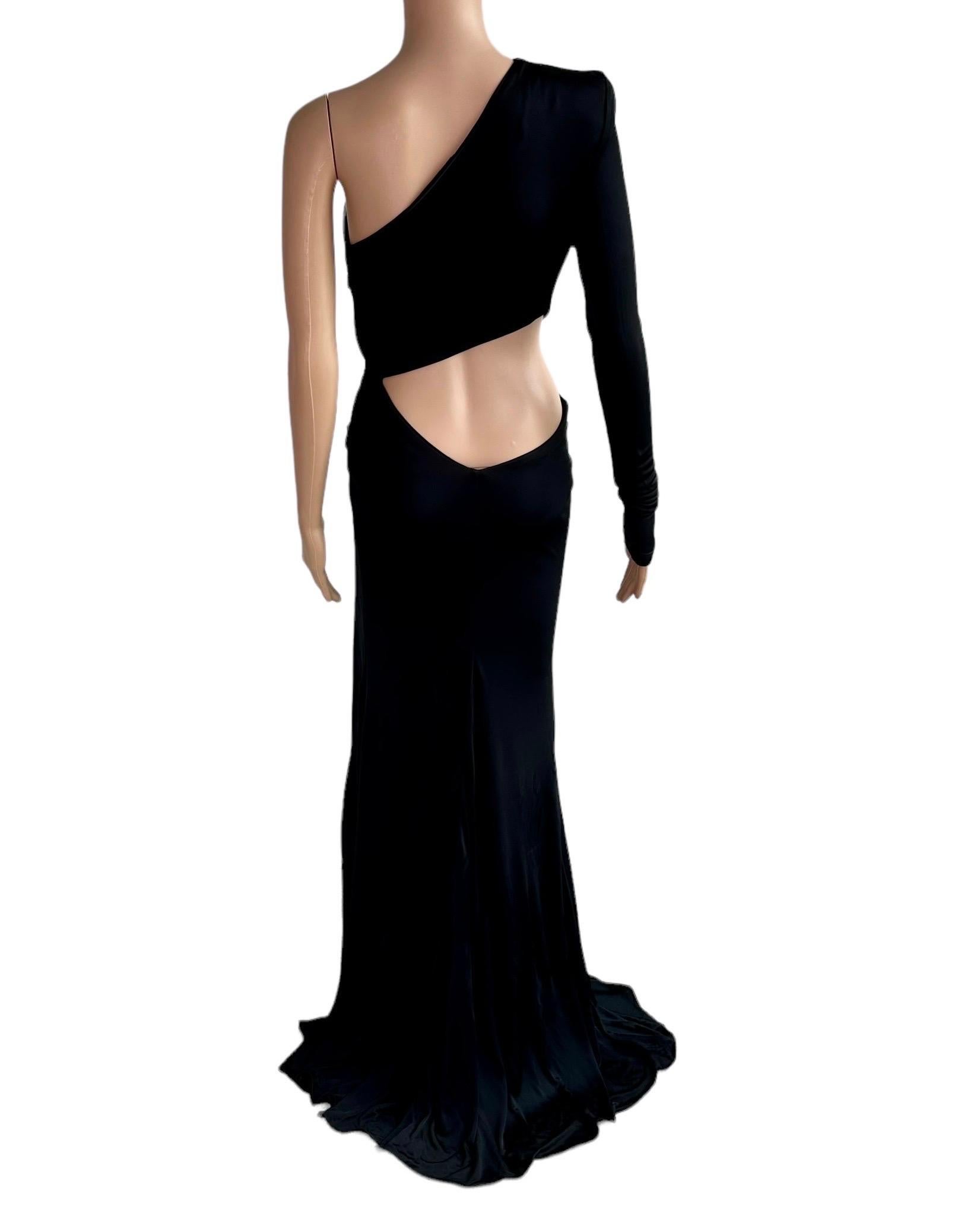 Roberto Cavalli S/S 2022 Embellished Cutout High Slit Black Evening Dress Gown 3