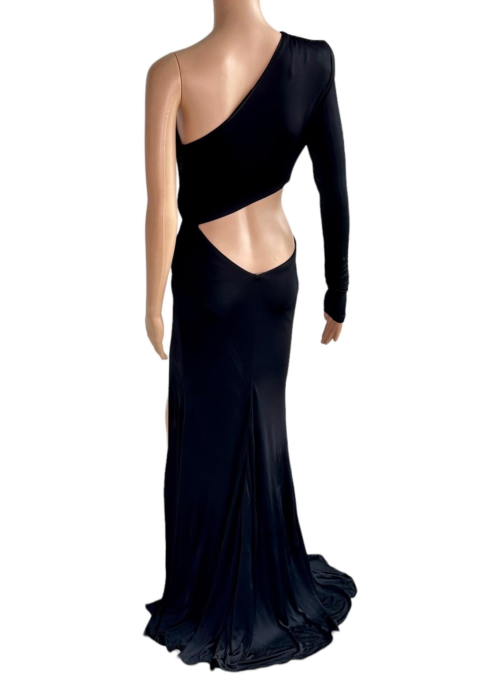 Roberto Cavalli S/S 2022 Embellished Cutout High Slit Black Evening Dress Gown 5