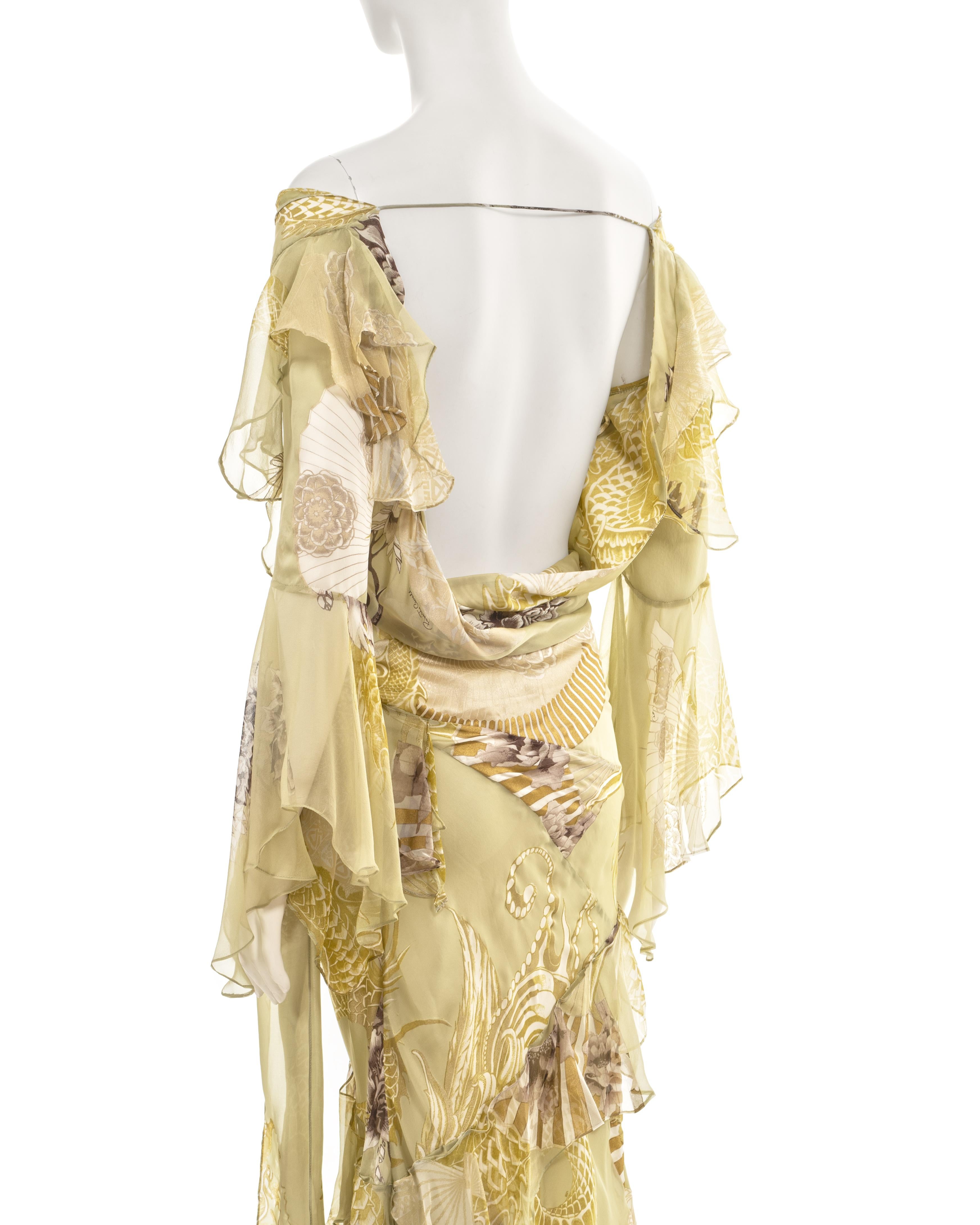 Roberto Cavalli sage green silk chiffon evening dress, fw 2006 7