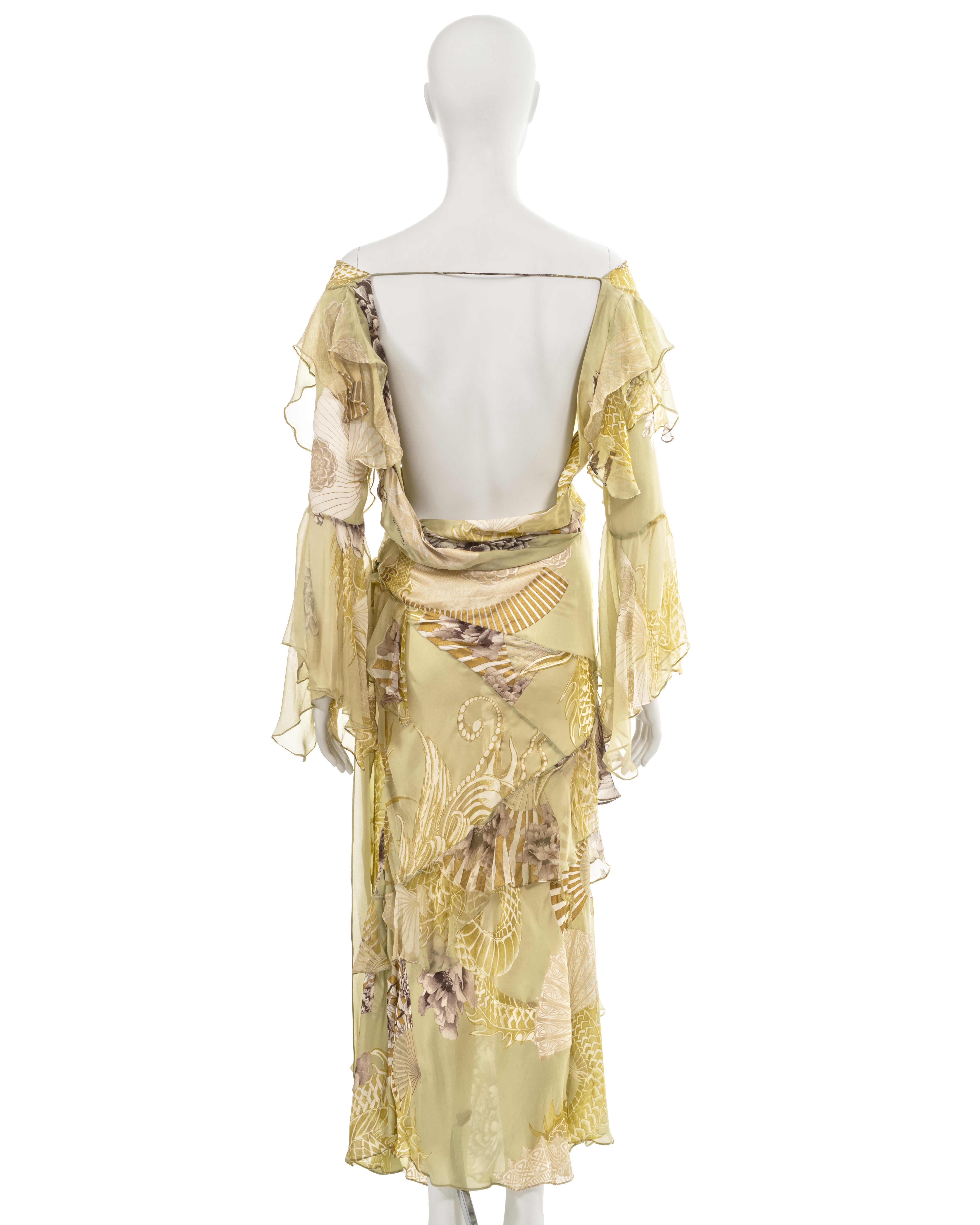 Roberto Cavalli sage green silk chiffon evening dress, fw 2006 8