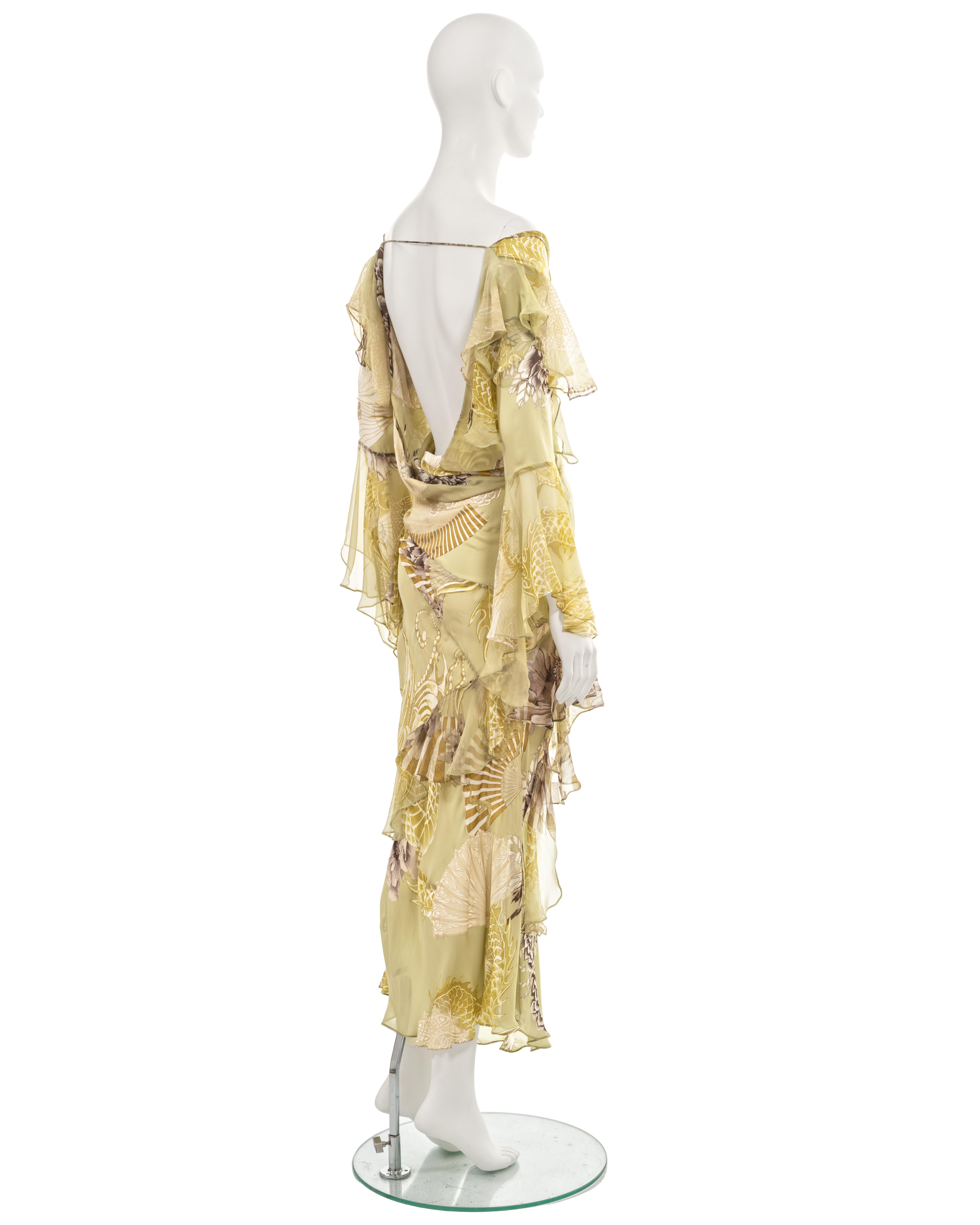 Roberto Cavalli sage green silk chiffon evening dress, fw 2006 9