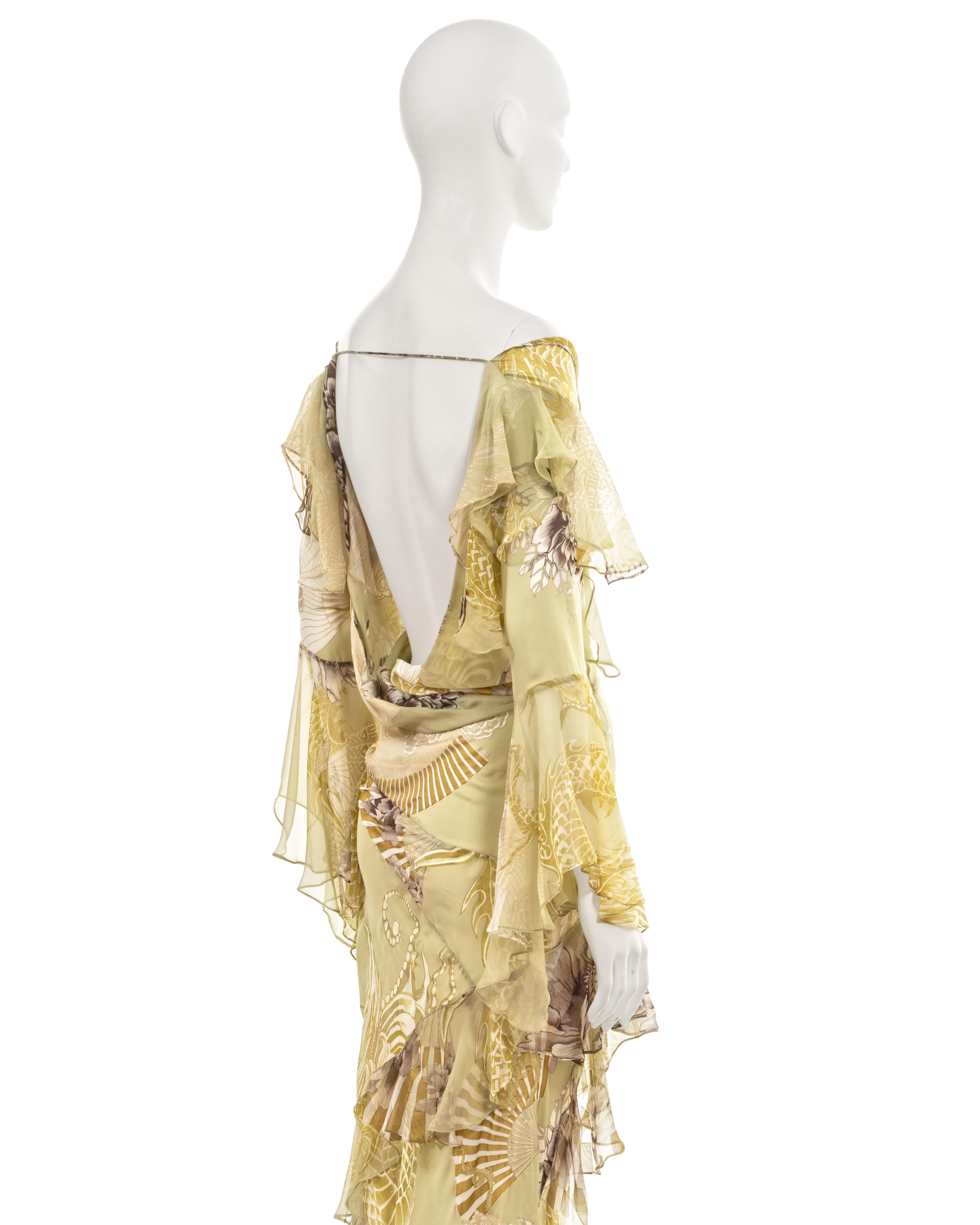 Roberto Cavalli sage green silk chiffon evening dress, fw 2006 10