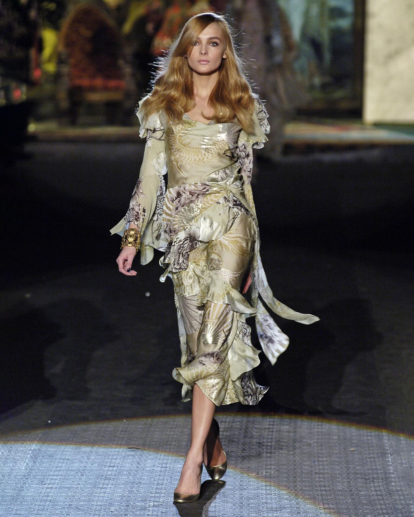Roberto Cavalli sage green silk chiffon evening dress, fw 2006 In Excellent Condition In London, GB