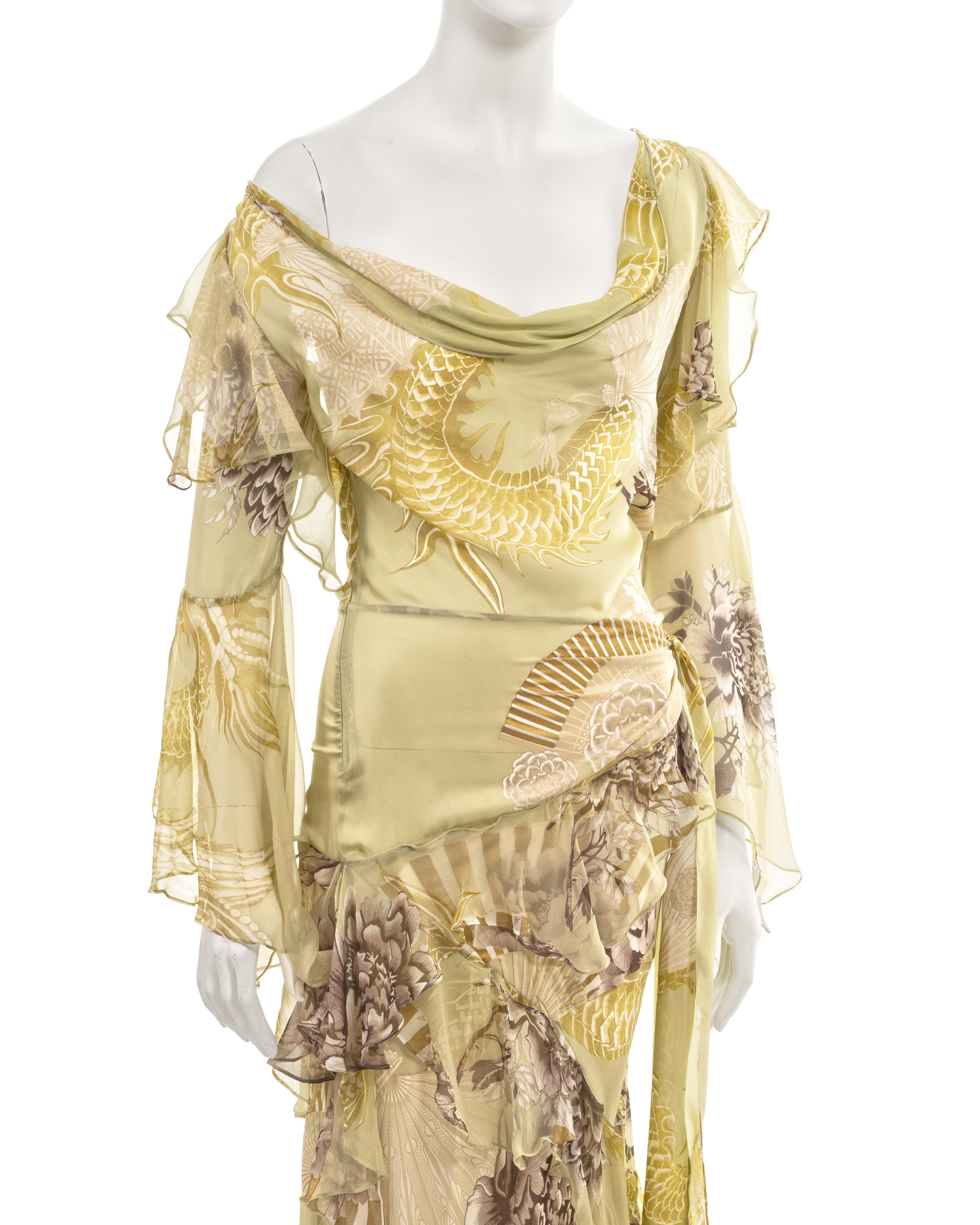 Roberto Cavalli sage green silk chiffon evening dress, fw 2006 2