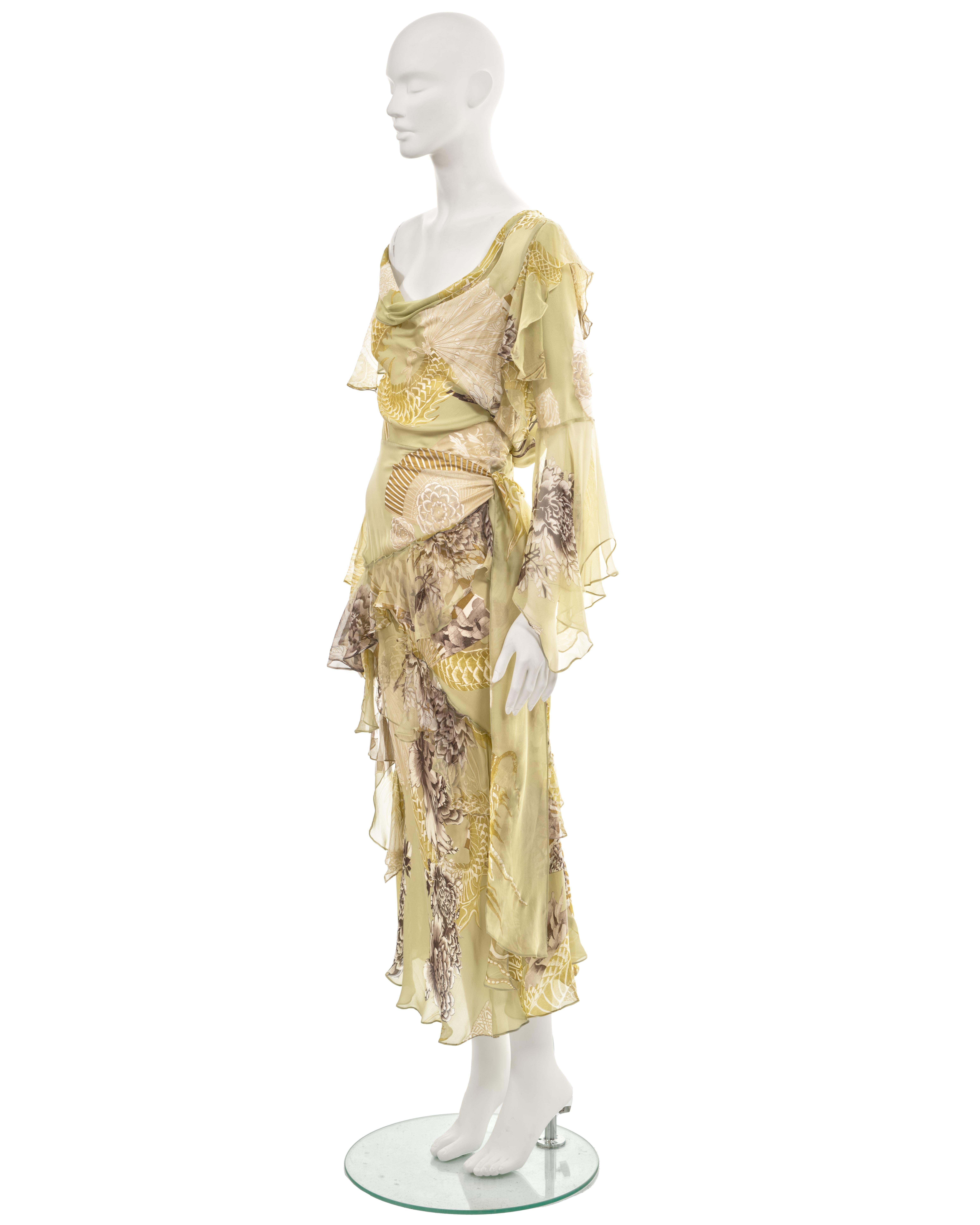 Roberto Cavalli sage green silk chiffon evening dress, fw 2006 4