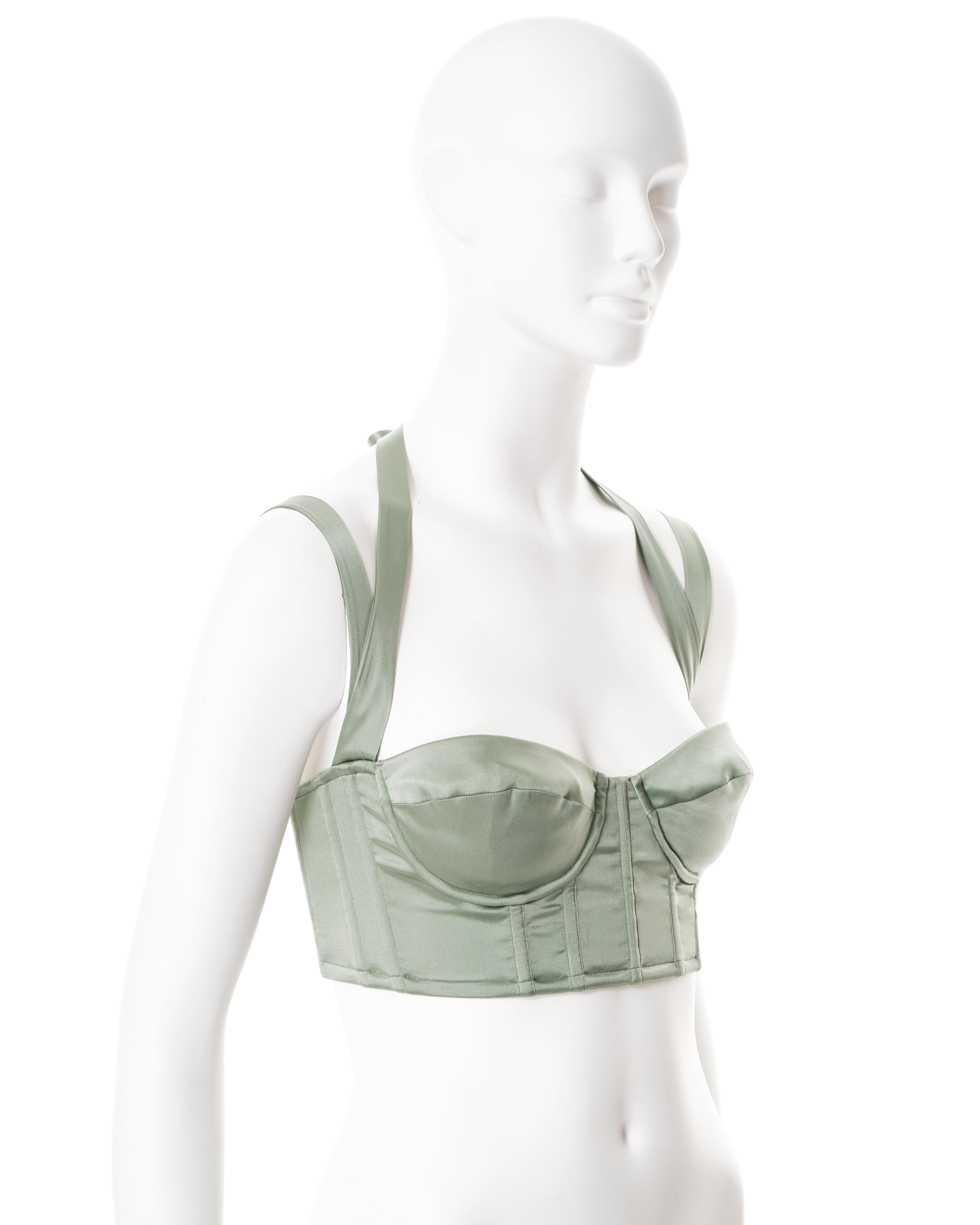 Roberto Cavalli sage green silk corset, ss 2004 In Excellent Condition For Sale In London, GB