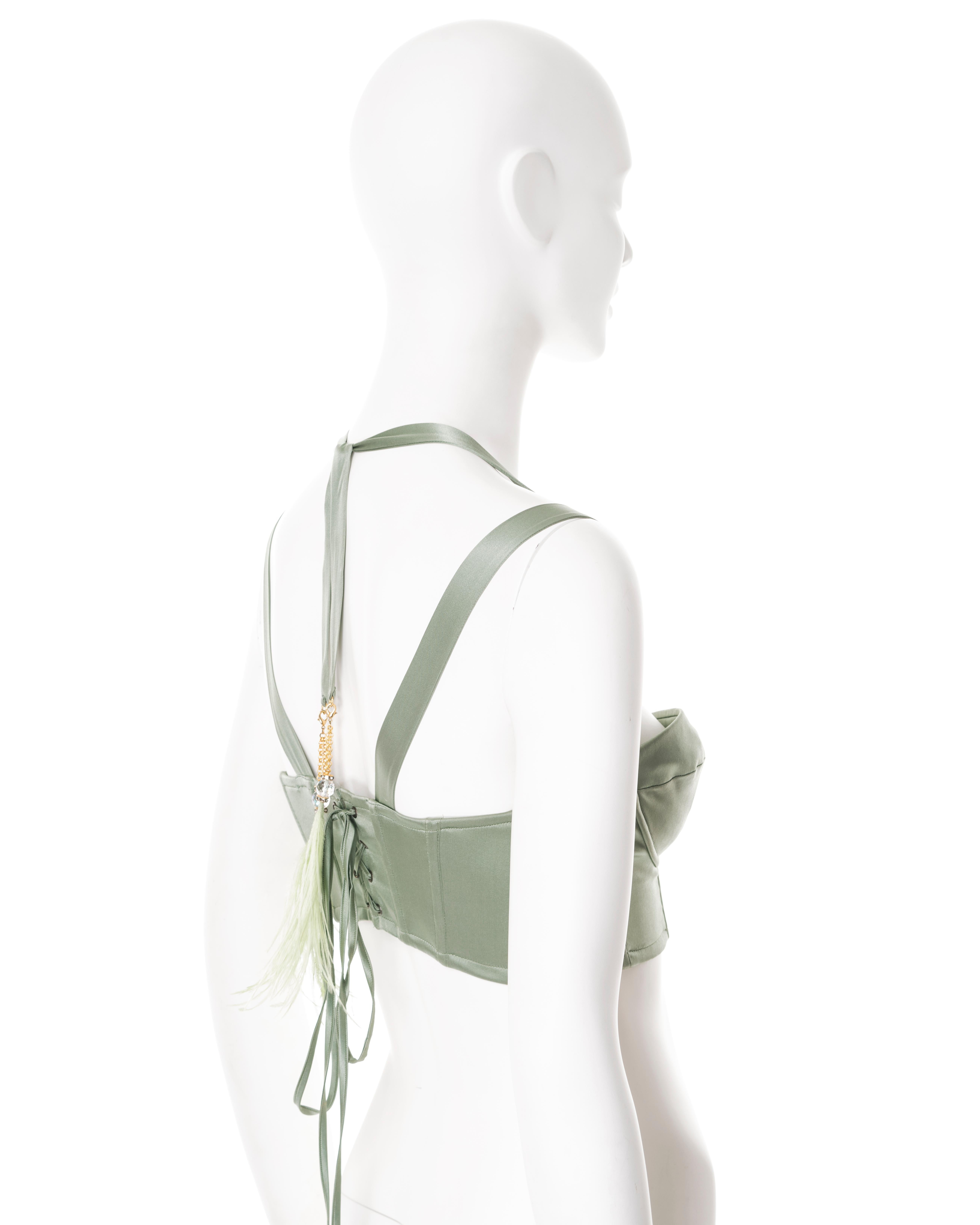 Women's Roberto Cavalli sage green silk corset, ss 2004 For Sale