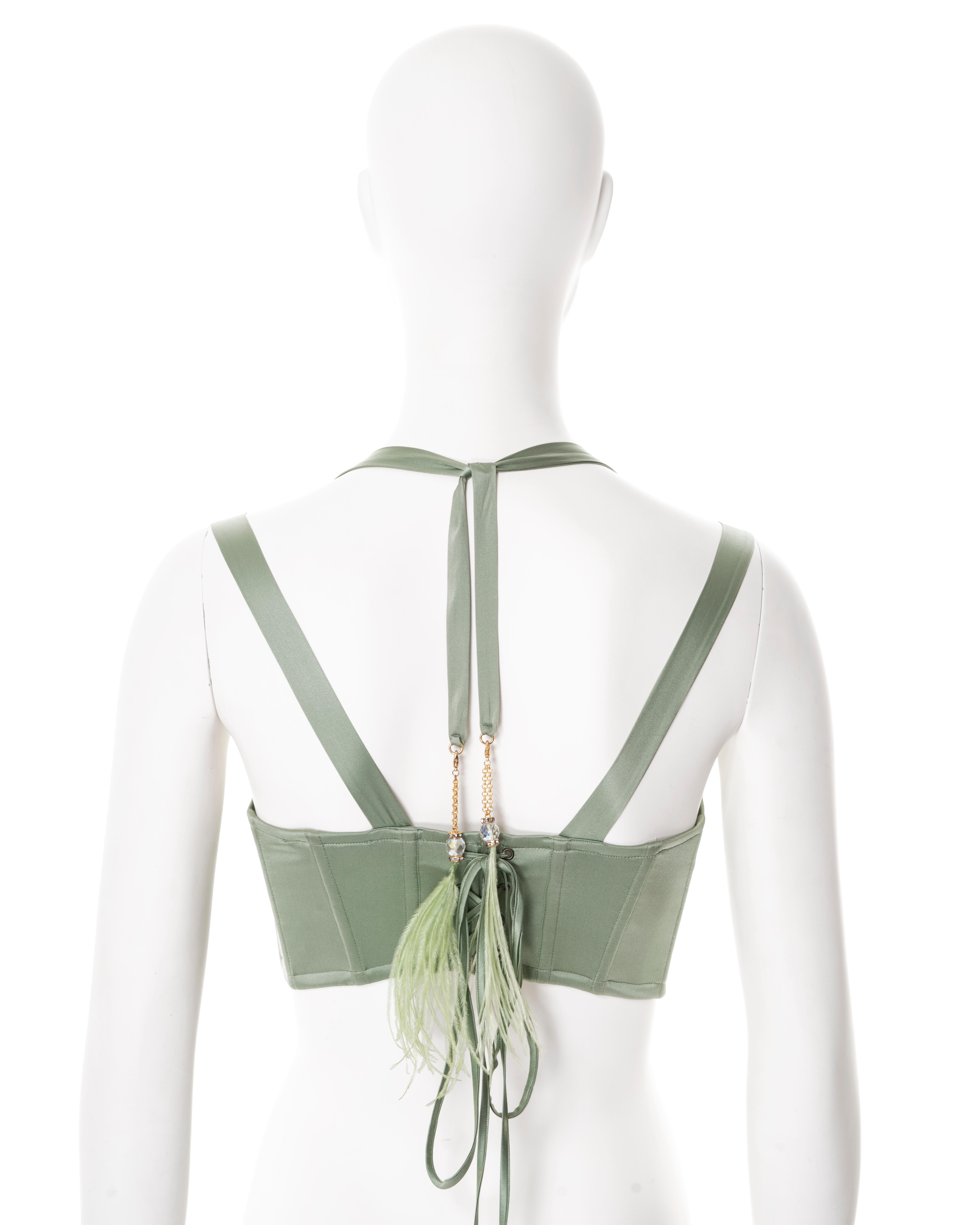 Roberto Cavalli sage green silk corset, ss 2004 For Sale 1