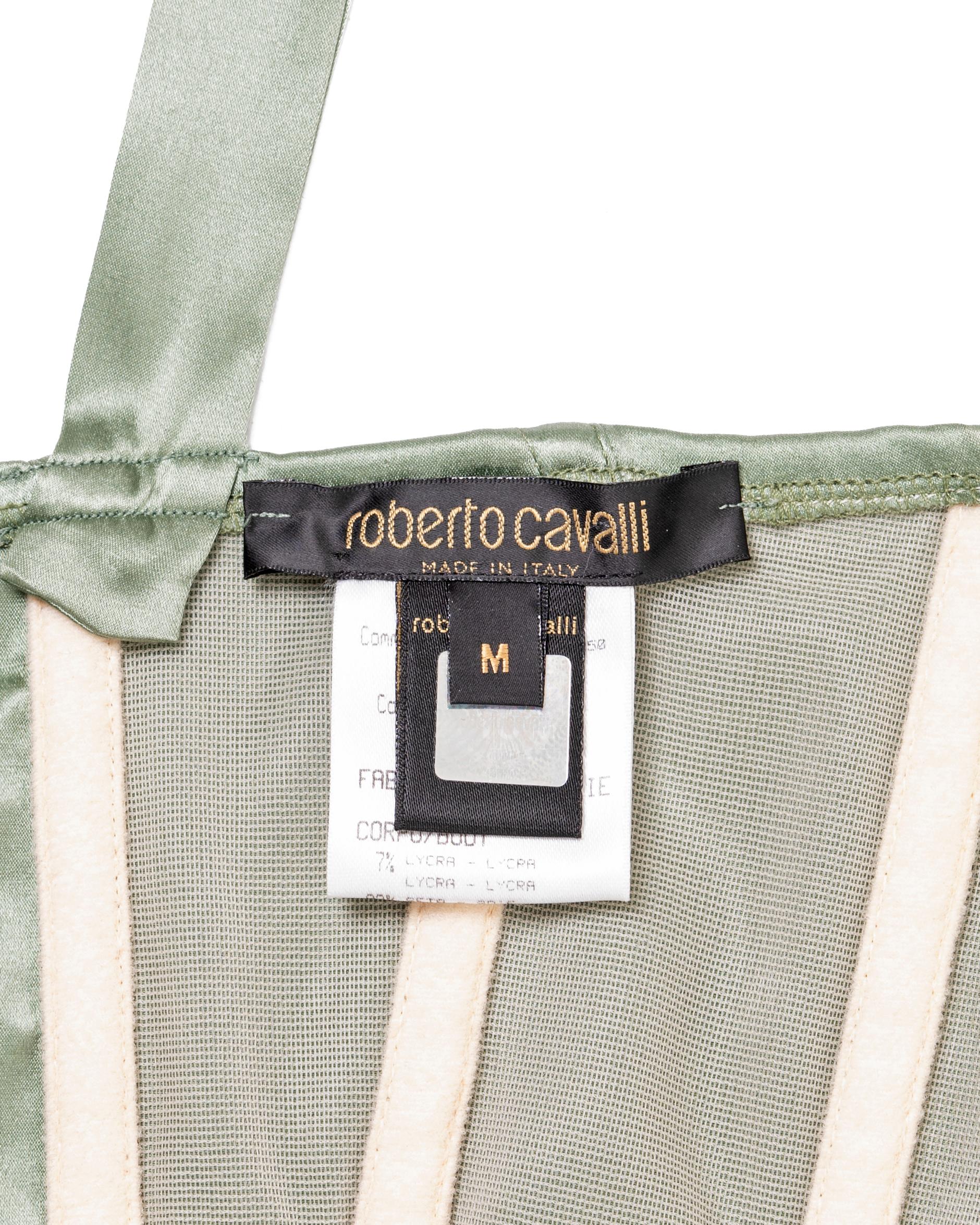 Roberto Cavalli sage green silk corset, ss 2004 For Sale 5