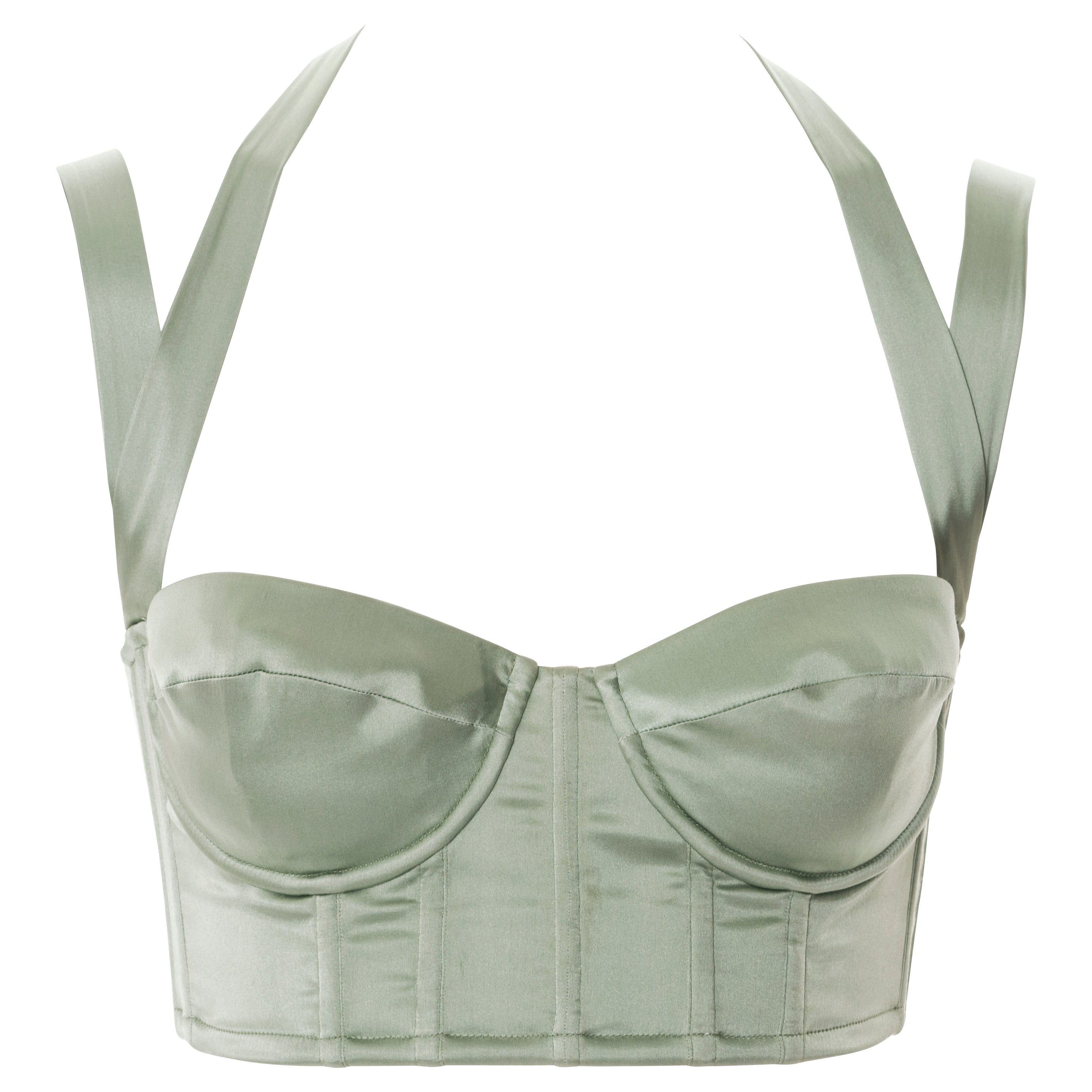 Roberto Cavalli corsé de seda verde salvia, ss 2004