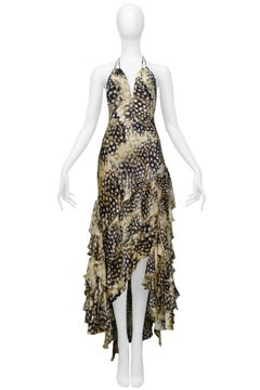 Roberto Cavalli Satin Feather Slash Gown 2004