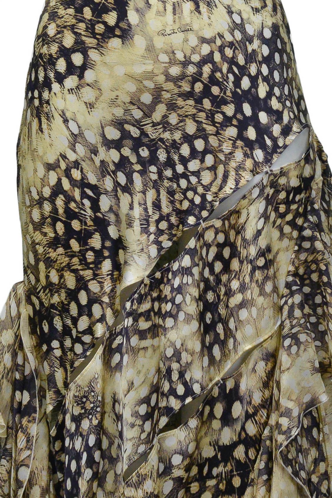 Roberto Cavalli Satin Feather Slash Gown 2004 In Excellent Condition In Los Angeles, CA