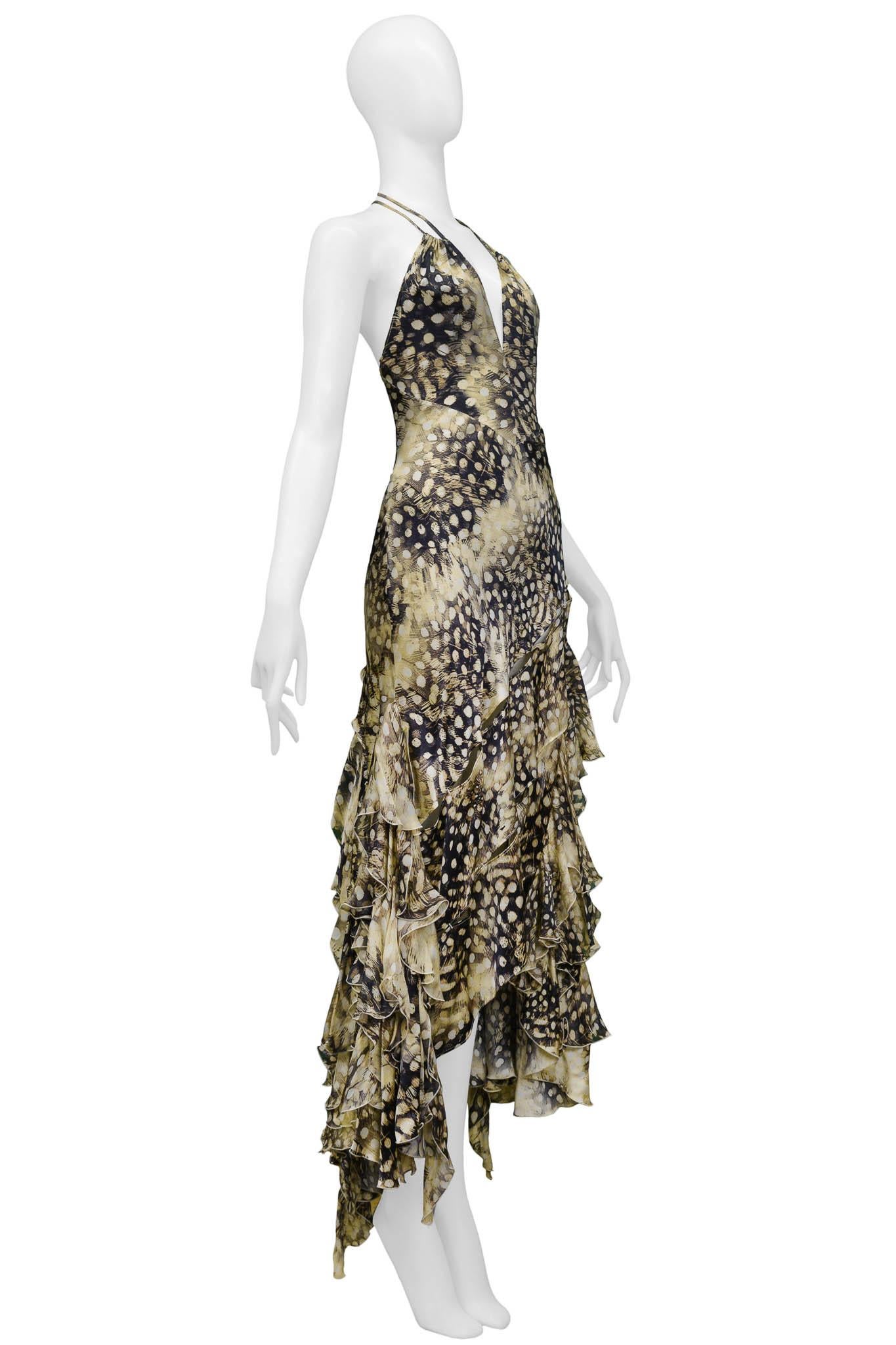 Women's Roberto Cavalli Satin Feather Slash Gown 2004