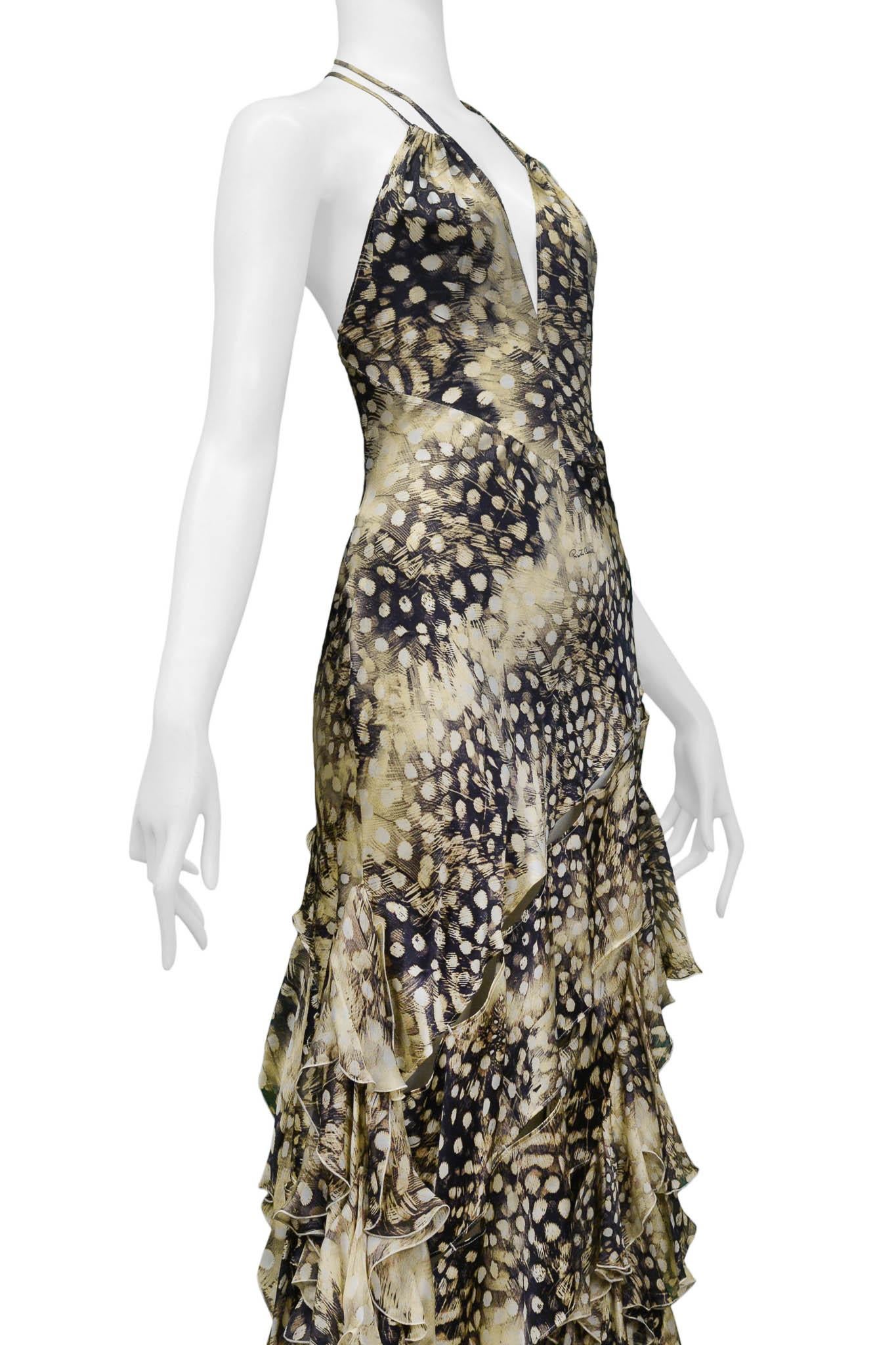 Roberto Cavalli Satin Feather Slash Gown 2004 1