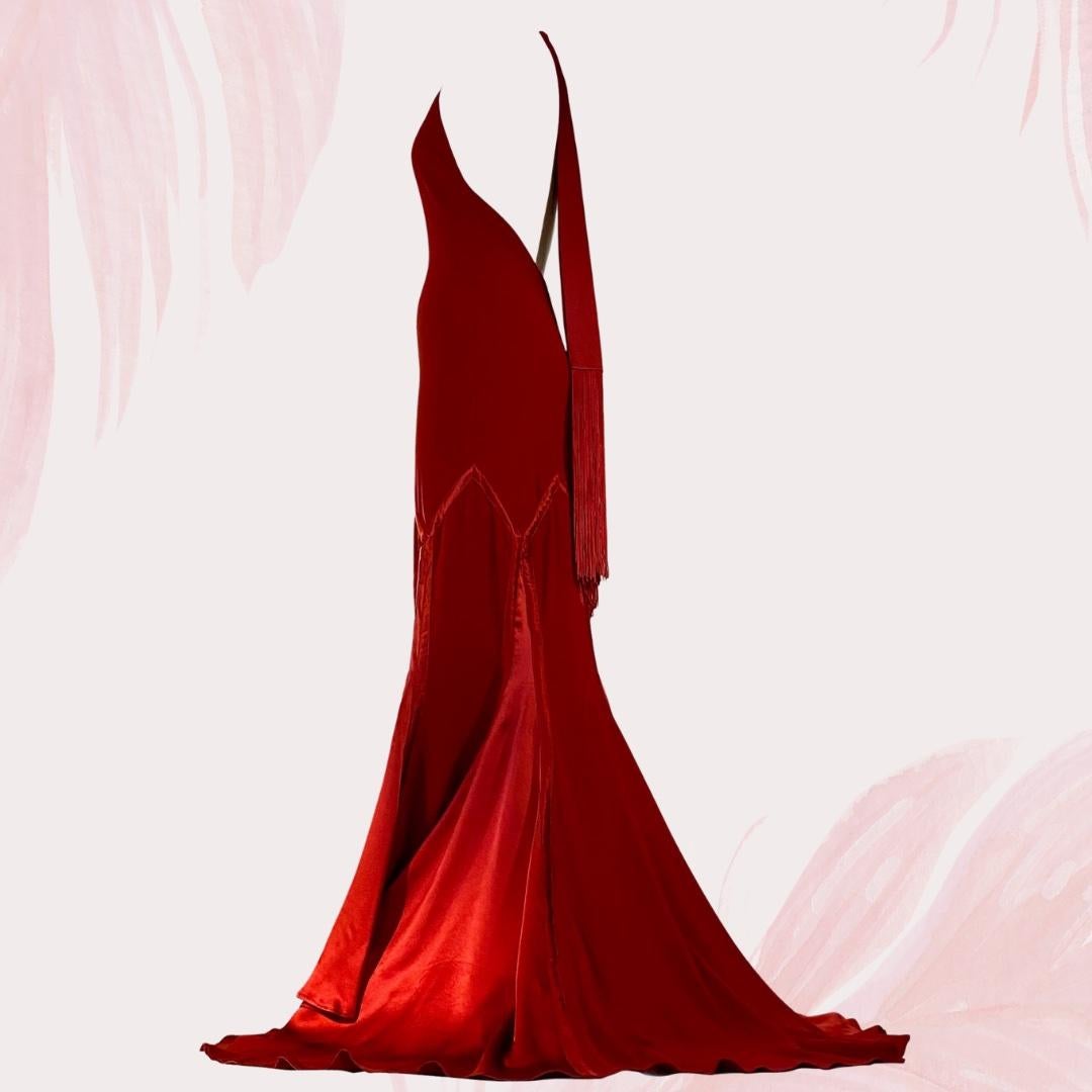 Women's Roberto Cavalli Scarlet Evening Gown Dress with Feather Stole F/W 2006 Size  