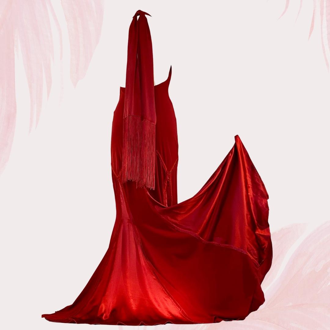 Roberto Cavalli Scarlet Evening Gown Dress with Feather Stole F/W 2006 Size 1