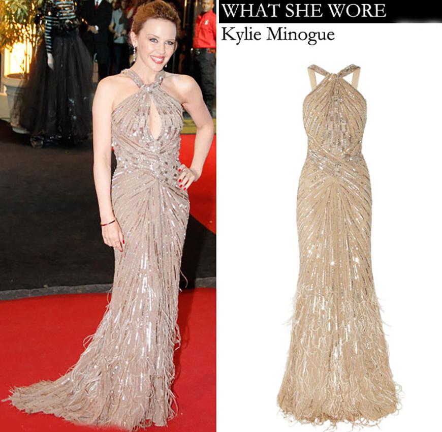 ROBERTO CAVALLI SEQUIN GOWN with FEATHERS as seen on KYLIE EU 40 1