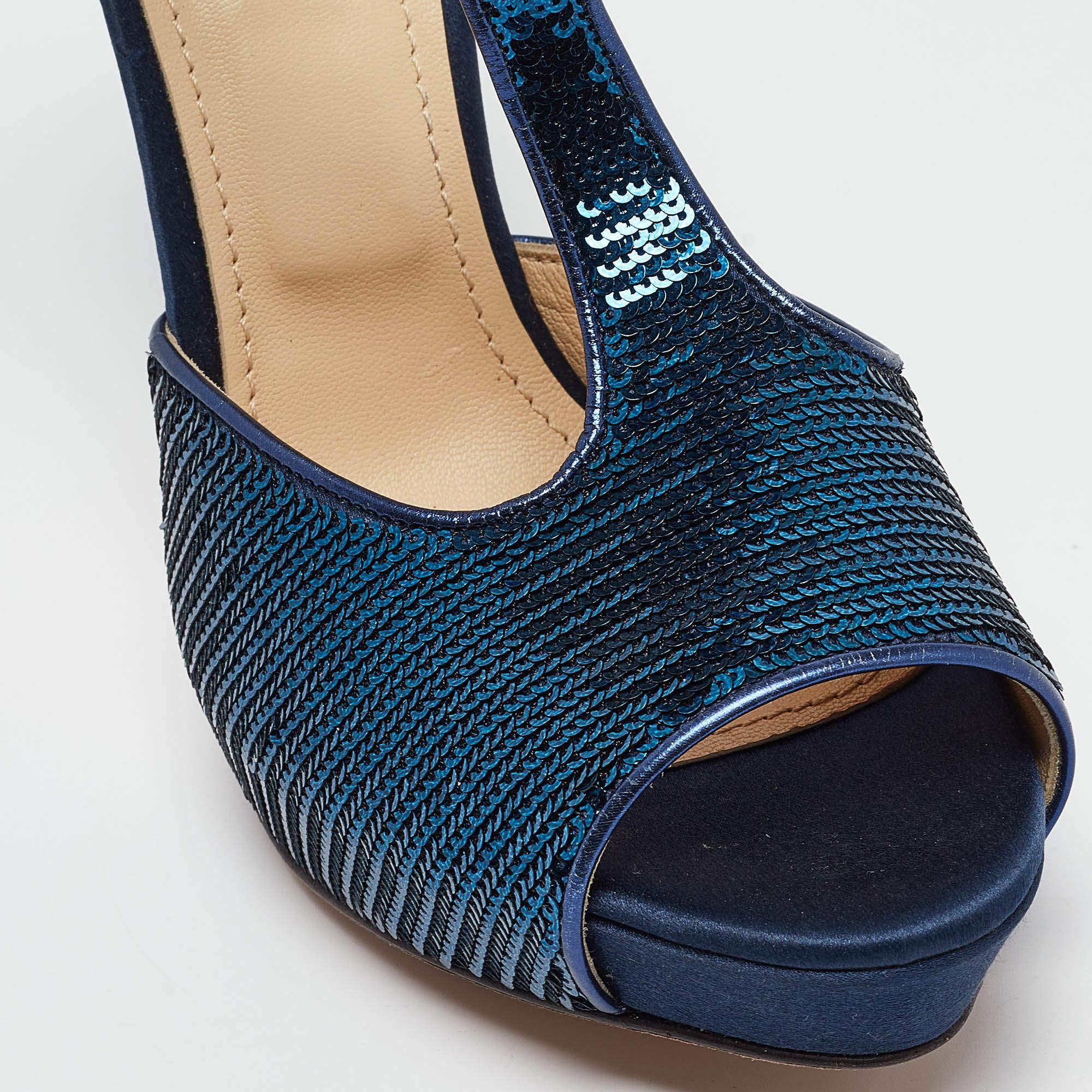 Roberto Cavalli Sequins T-Strap Open Toe Platform Ankle Strap Sandals Size 37 2