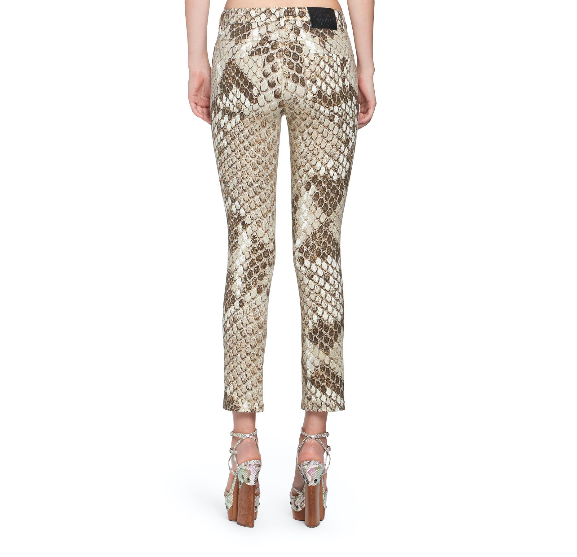 Roberto Cavalli Serpiente Gold Python Print Low Rise Skinny Jeans Größe 40 (Braun)